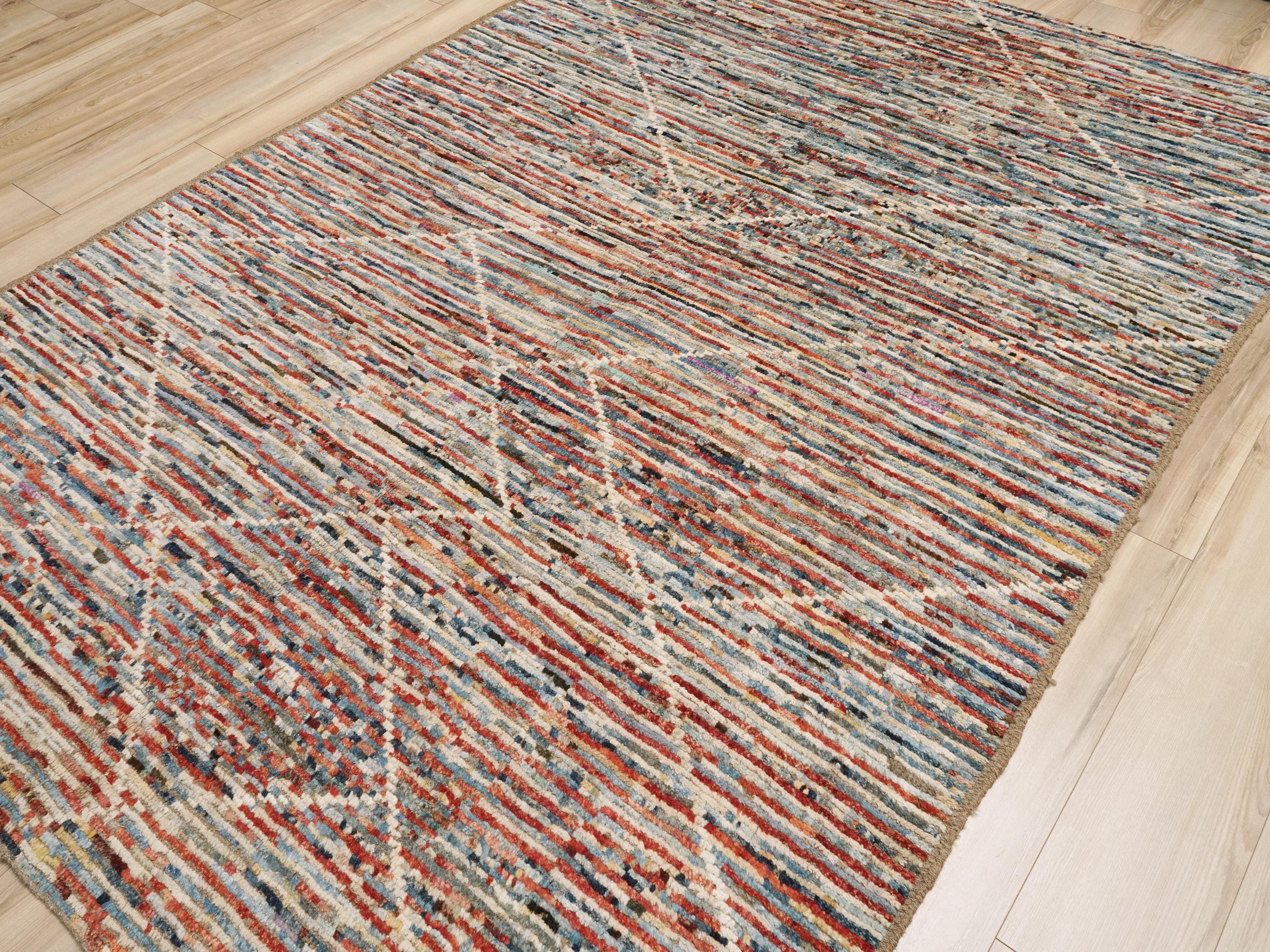 7x10 Ft Colorful Moroccan Rug - Hand Knotted Area Rug