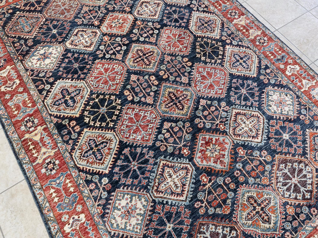 6x9 Ft Blue & Red Heriz Rug - Oriental Area Rug - Persian Design