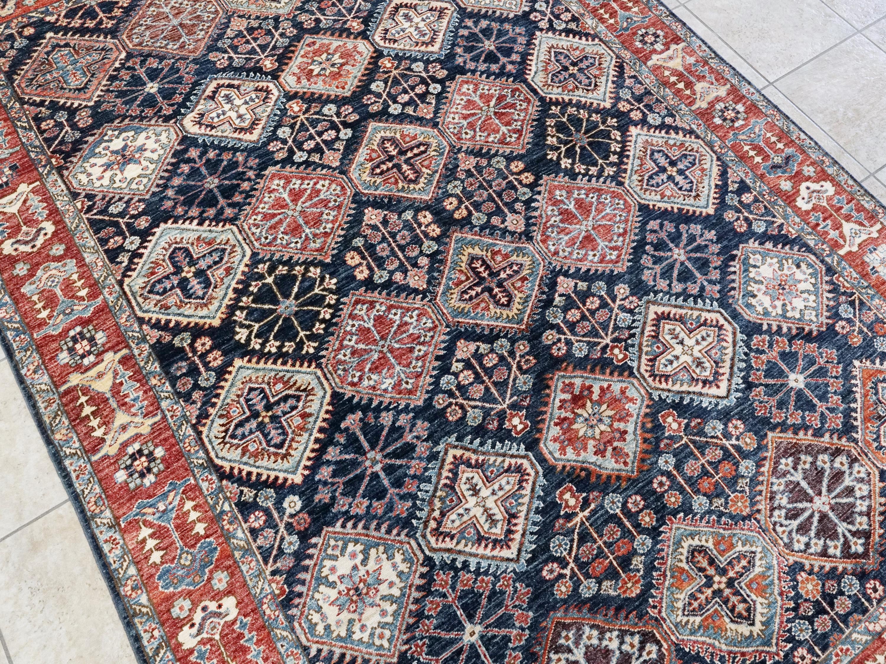 6x9 Ft Blue & Red Heriz Rug - Oriental Area Rug - Persian Design