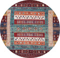 4x4 Ft Colorful Khorjin Rug - Hand Knotted Round Rug - Tribal Design