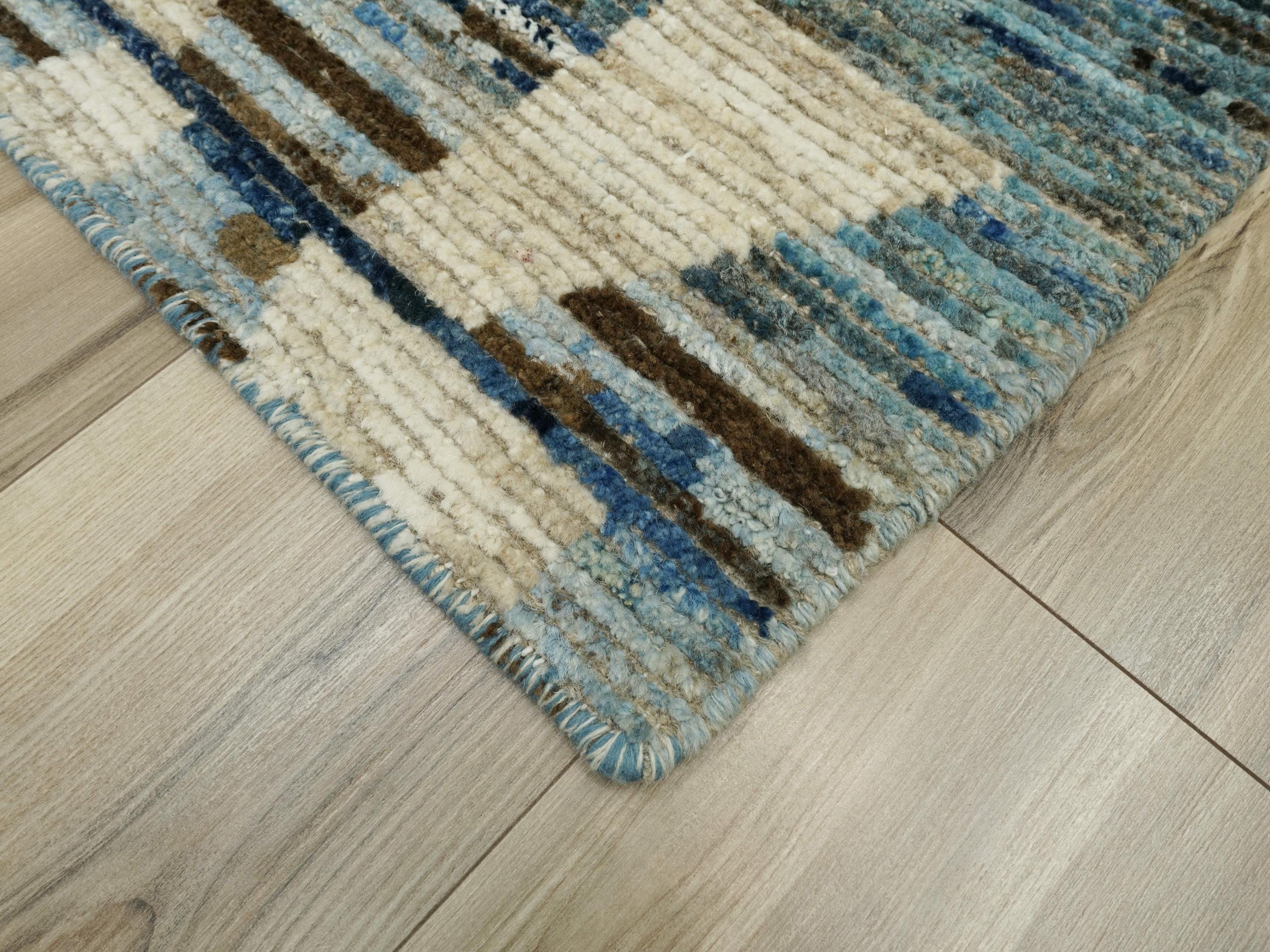 3x5 Ft Blue Moroccan Rug - Hand Knotted Area Rug