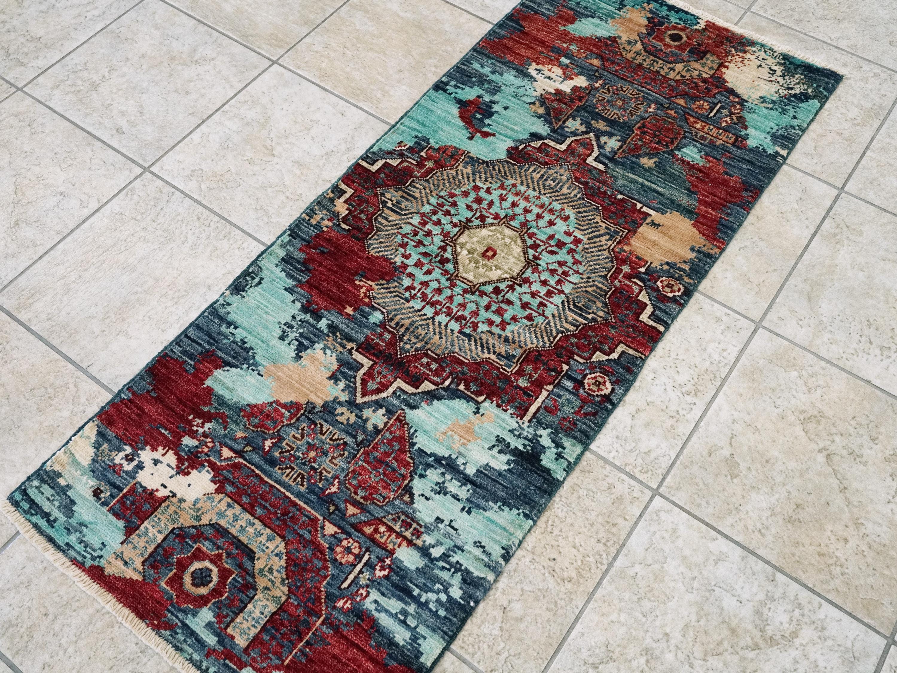 2x5 Ft Blue Mamluk Rug - Hand Knotted Wool Hallway Runner