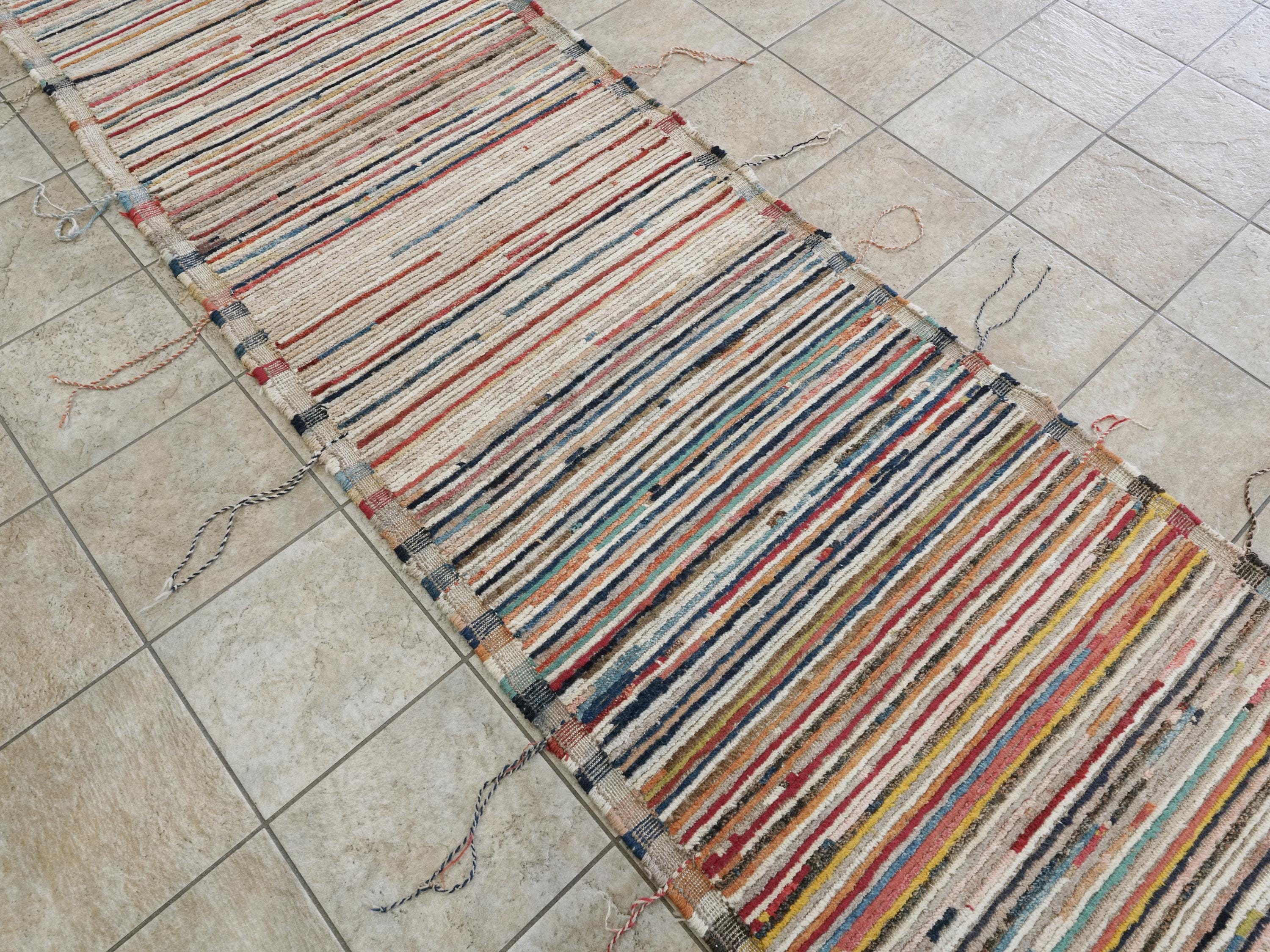 12 Ft Colorful Moroccan Runner Rug - Afghan Wool Hallway Rug