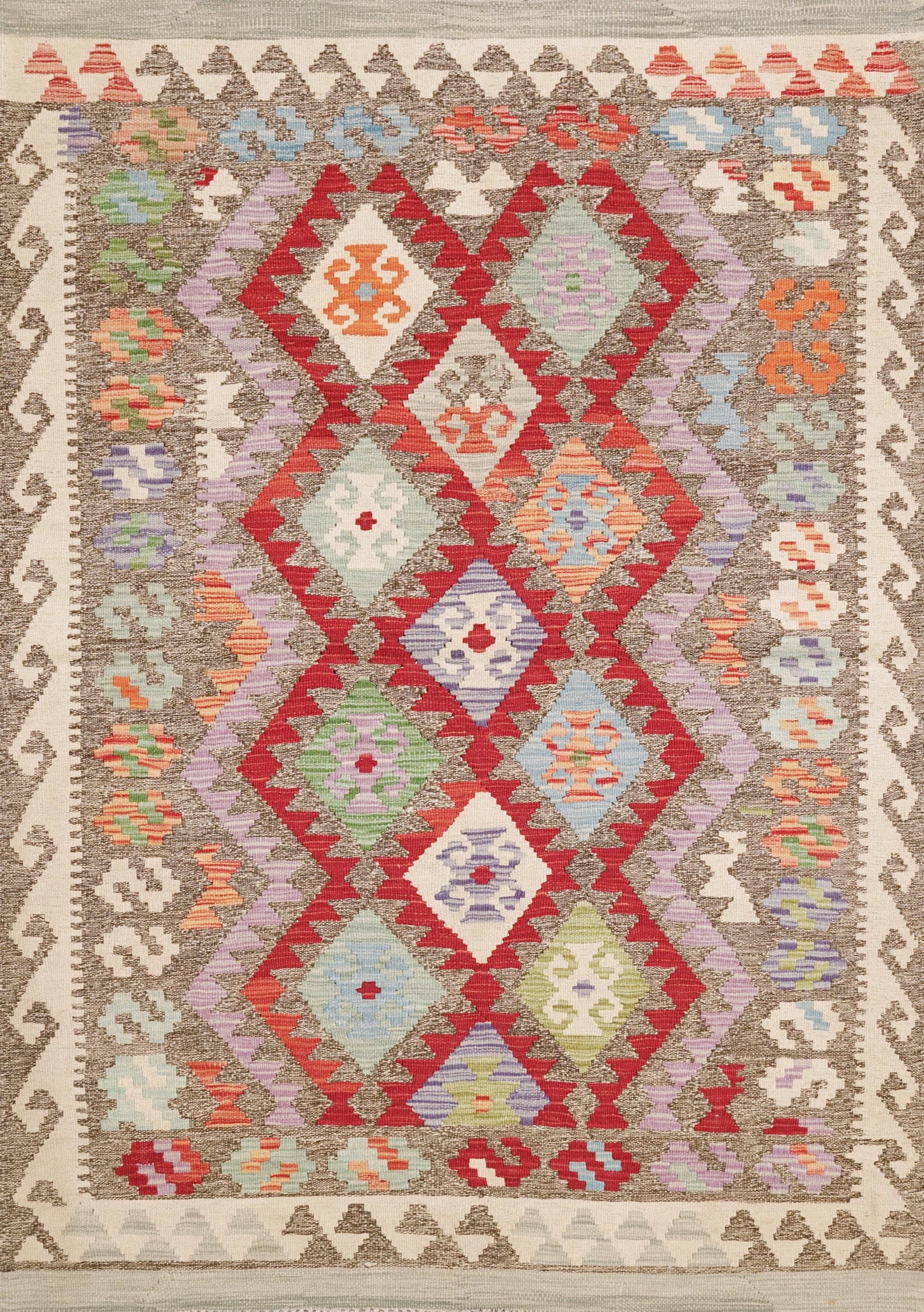 4x6 Ft Red Maimana Kilim Rug - Handwoven Afghan Flat Weave