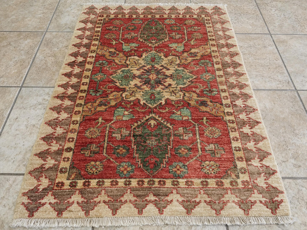 2x3 Ft Hand Knotted Red Bidjar Rug - Ghazni Wool Persian Rug