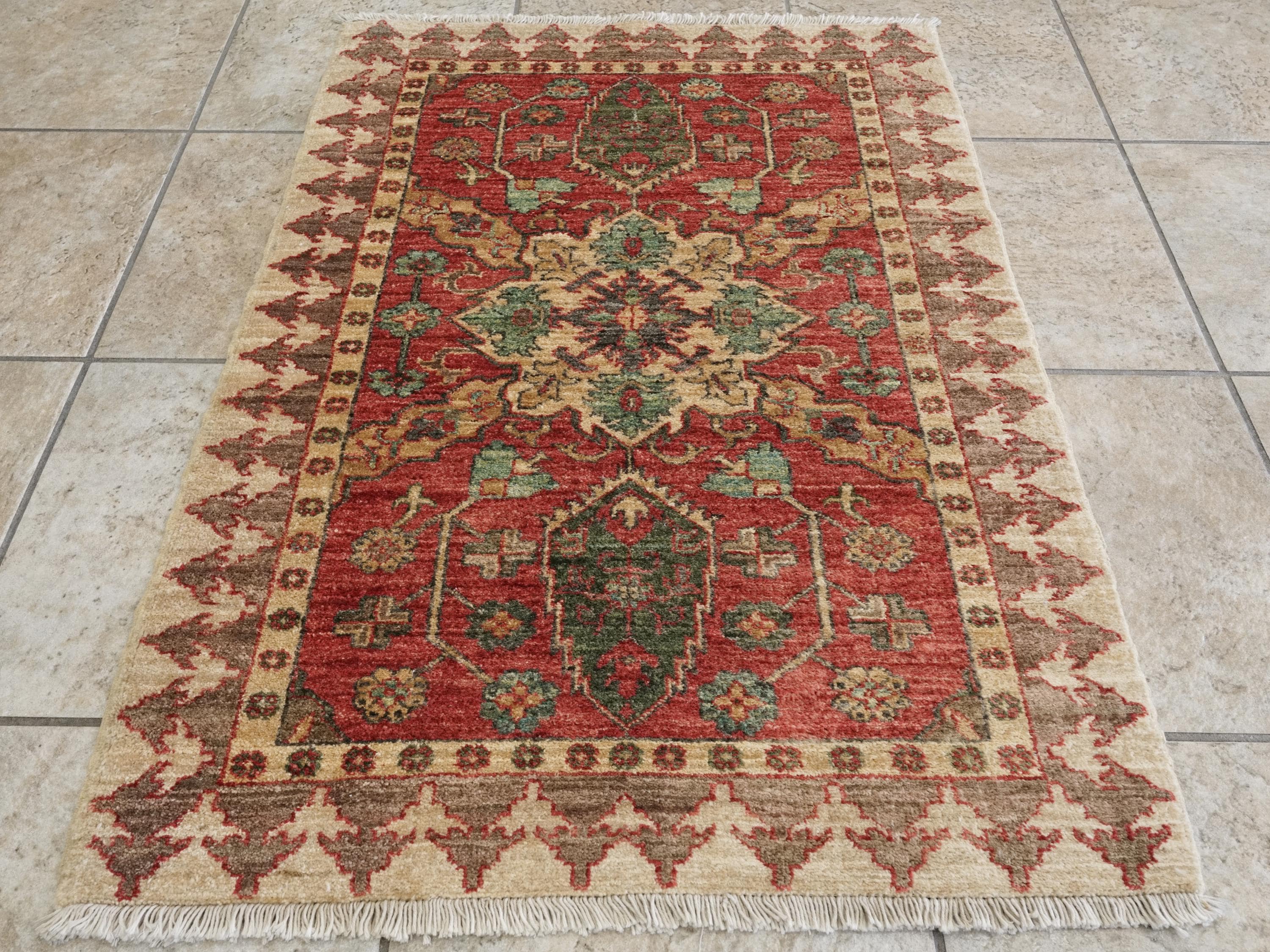 2x3 Ft Hand Knotted Red Bidjar Rug - Ghazni Wool Persian Rug