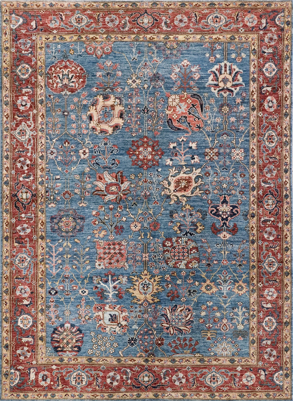 6x9 Ft Red & Blue  Serapi Rug - Afghan Oriental Rug - Persian Design