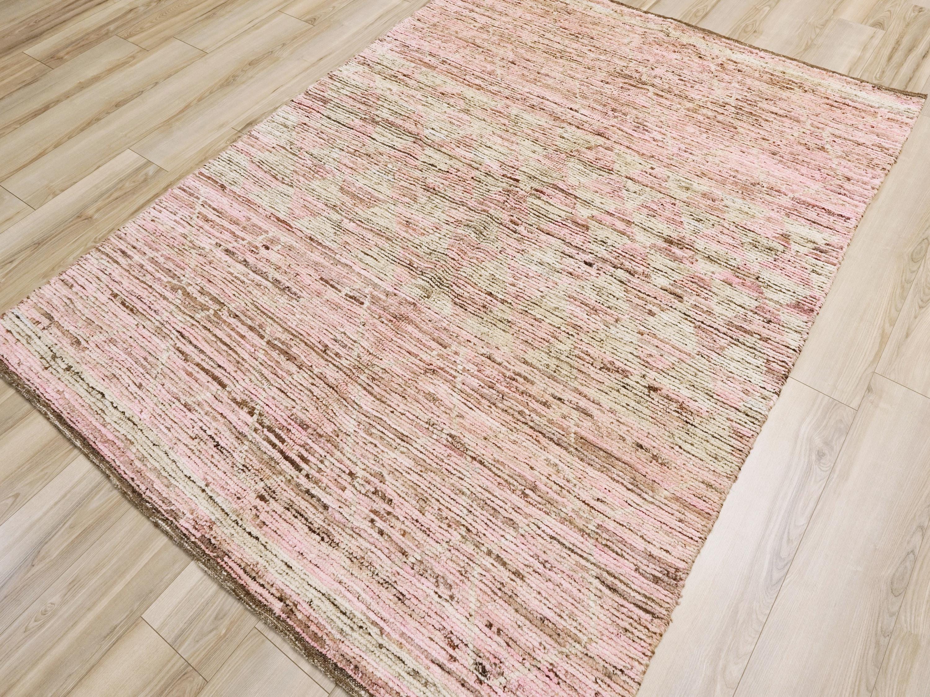 6x8 Ft Pink Moroccan Rug - Abstract Area Rug