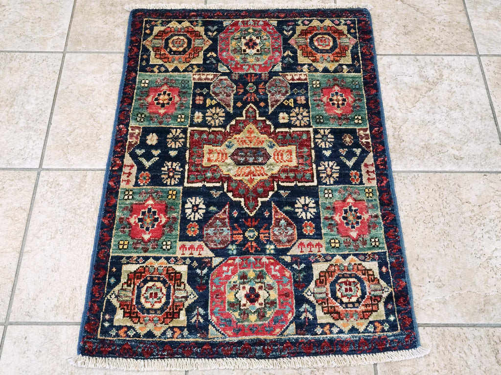 2x3 Ft Hand Knotted Dark Blue Mamluk Rug - Oriental Accent Rug