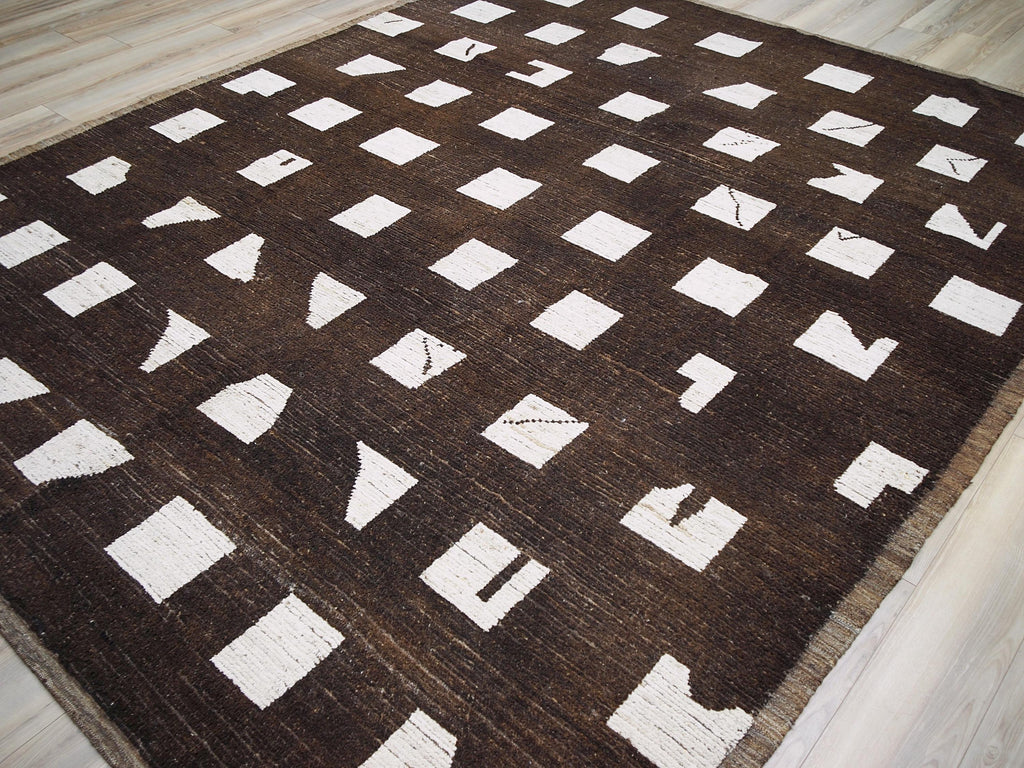 10x12 Ft Hand Knotted Moroccan Rug - Dark Brown Area Rug
