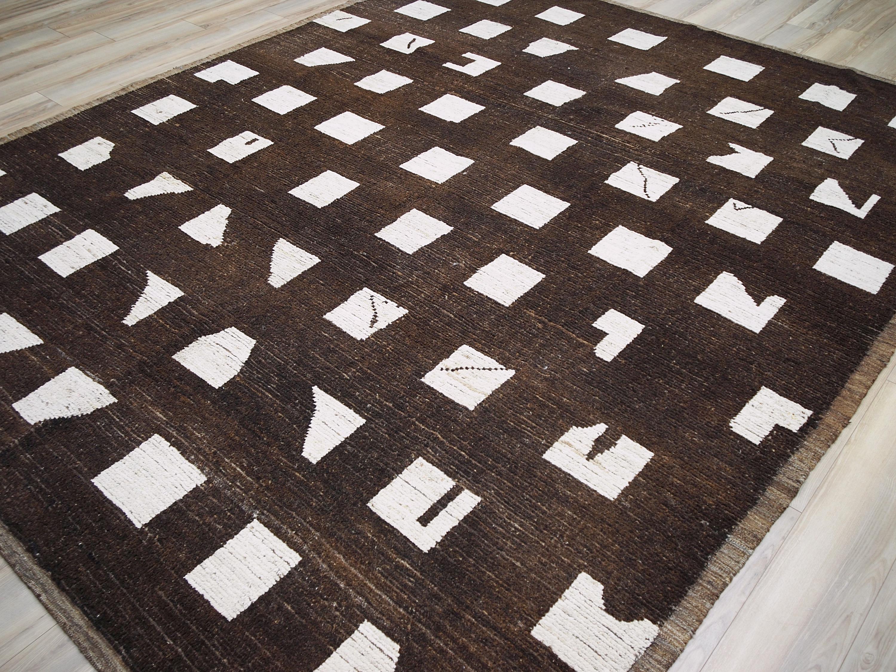 10x12 Ft Hand Knotted Moroccan Rug - Dark Brown Area Rug