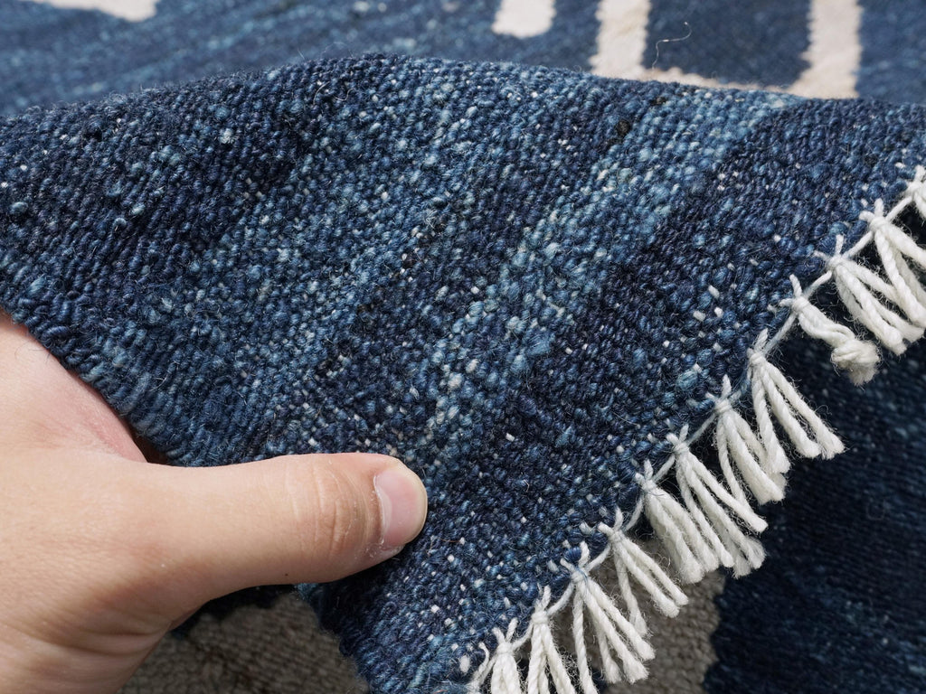 8x10 Ft Blue Kilim Rug - Handmade Afghan Flat Weave