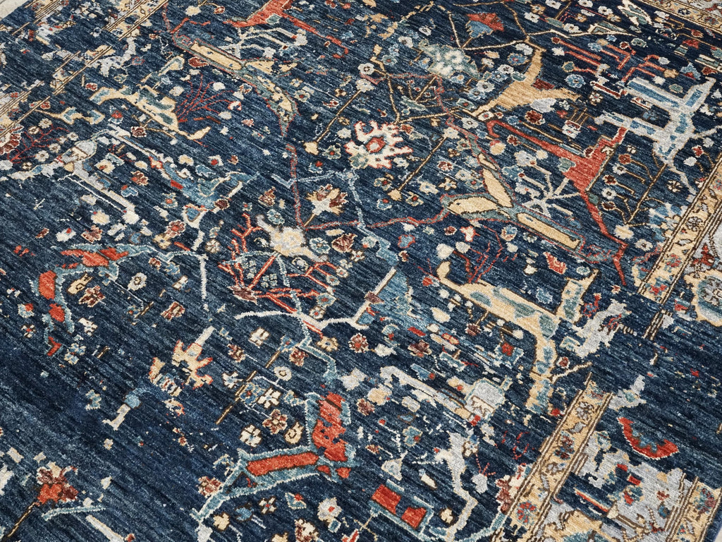 6x9 Ft Blue Serapi Rug - Hand Knotted Afghan Area Rug