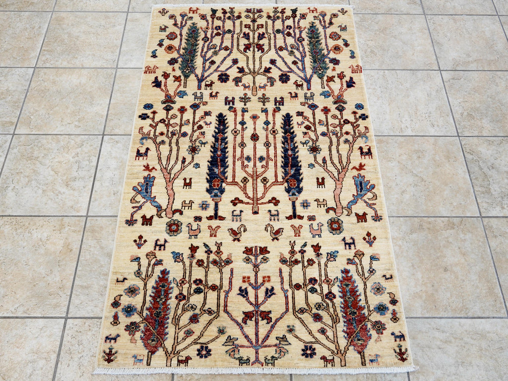 3x5 Ft Beige Serapi Rug - Handmade Afghan Rug - Floral Design