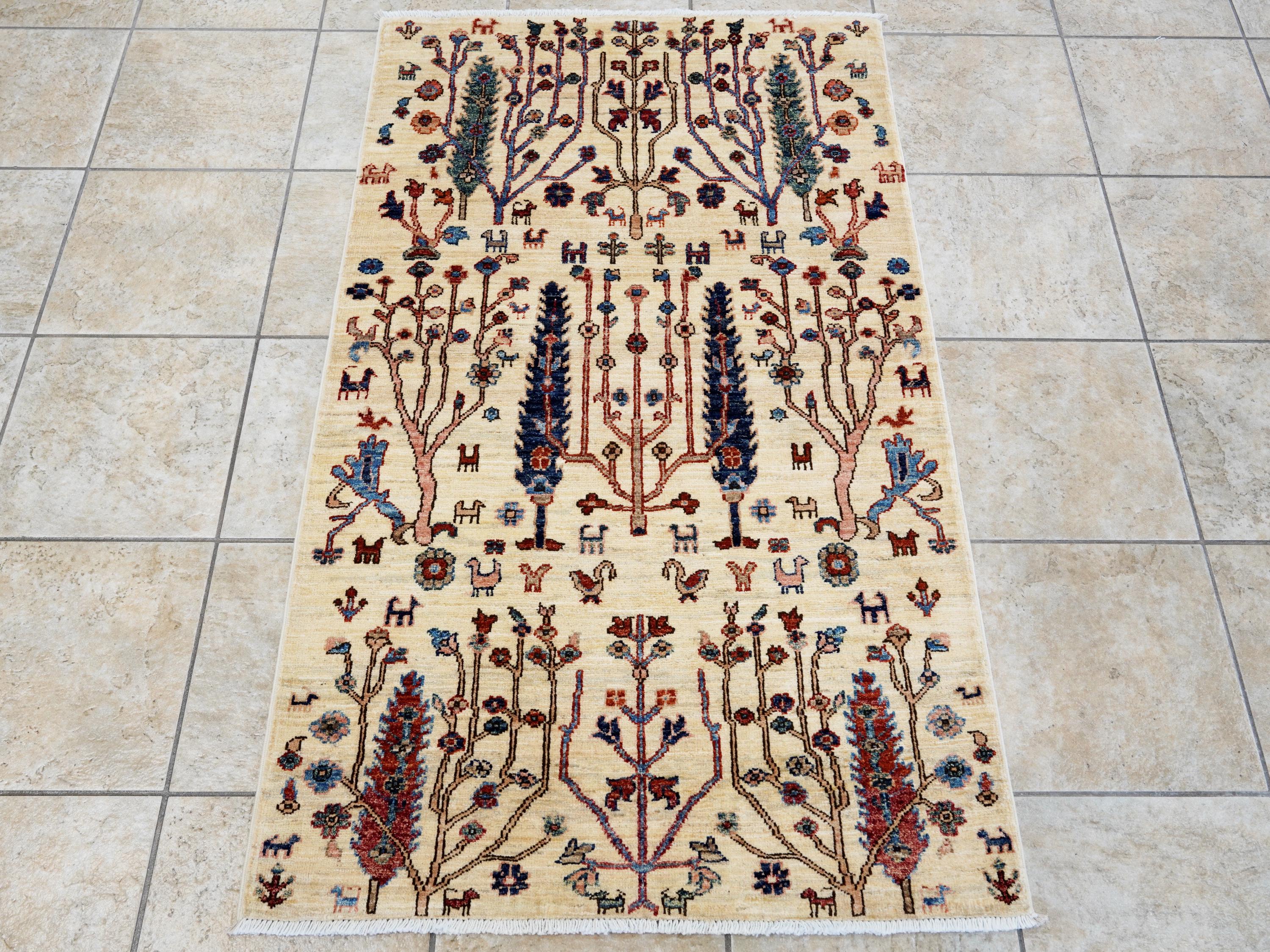 3x5 Ft Beige Serapi Rug - Handmade Afghan Rug - Floral Design