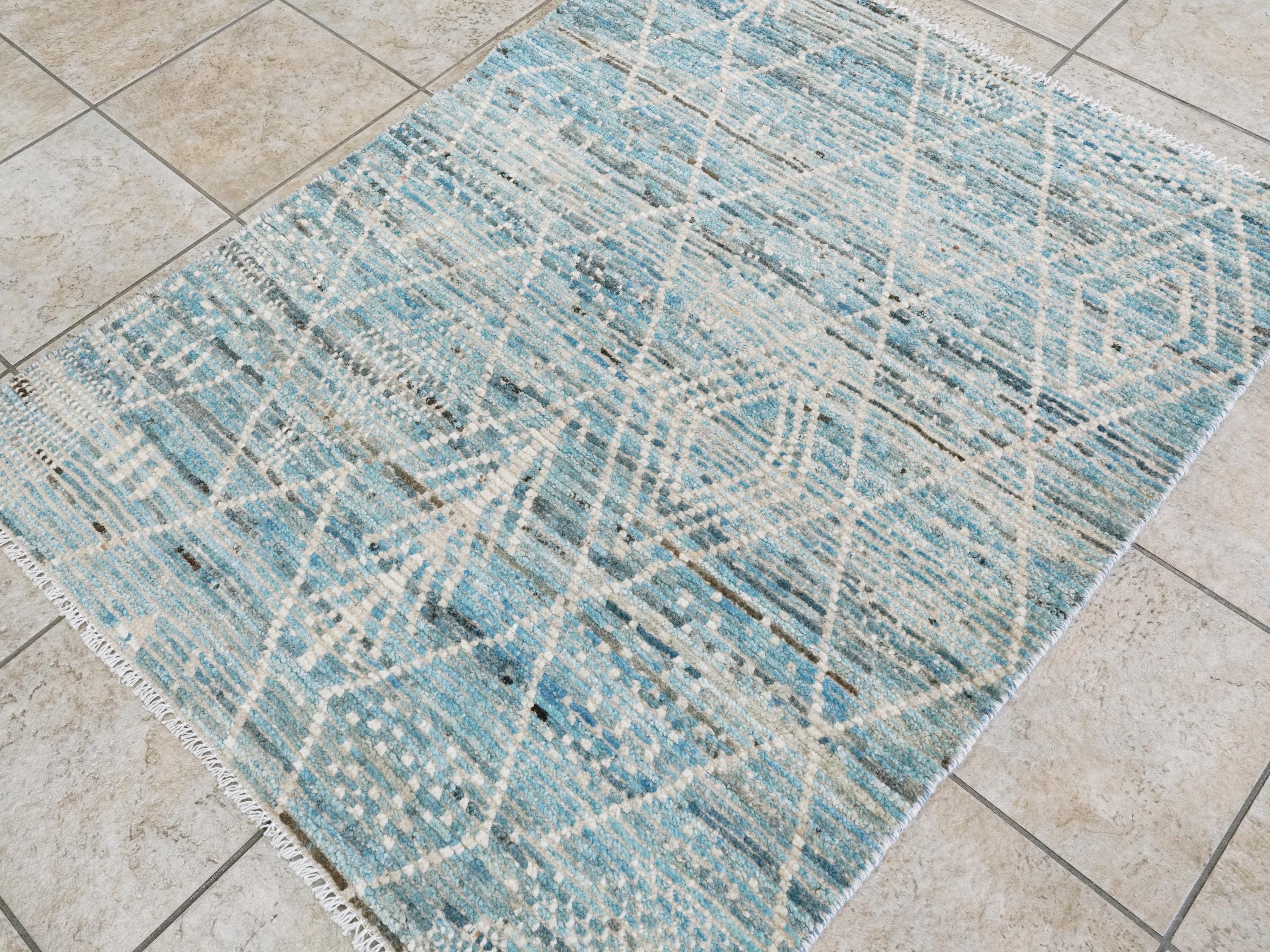 4x4 Ft Blue Moroccan Rug - Hand Knotted Wool Rug