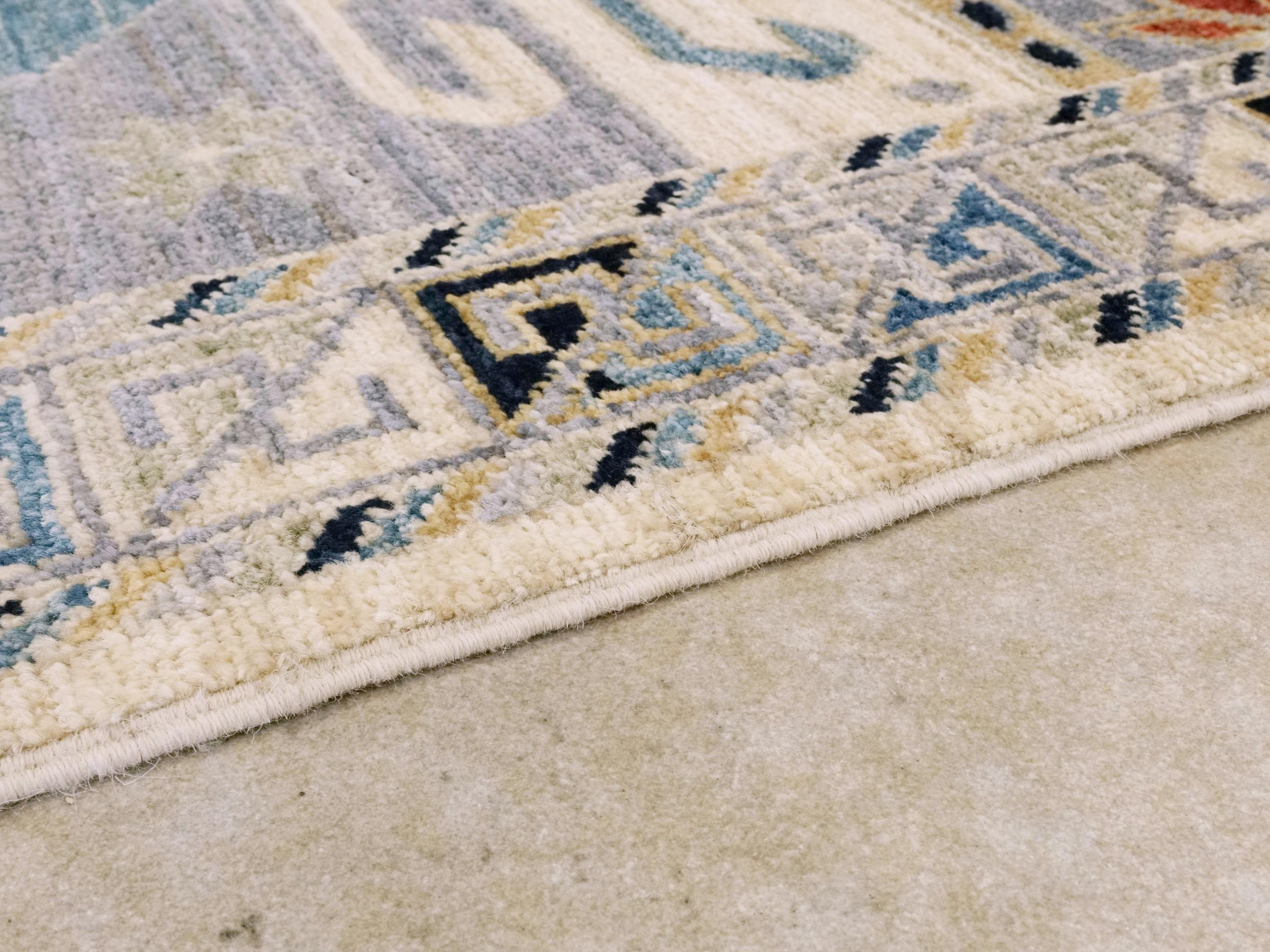 9x12 Ft Light Blue Heriz Rug - Traditional Hand Knotted Area Rug - Geometric Design
