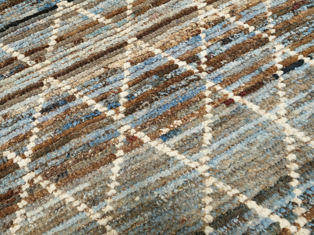 19 Ft Blue Moroccan Runner Rug - Hand Knotted Afghan Hallway Rug