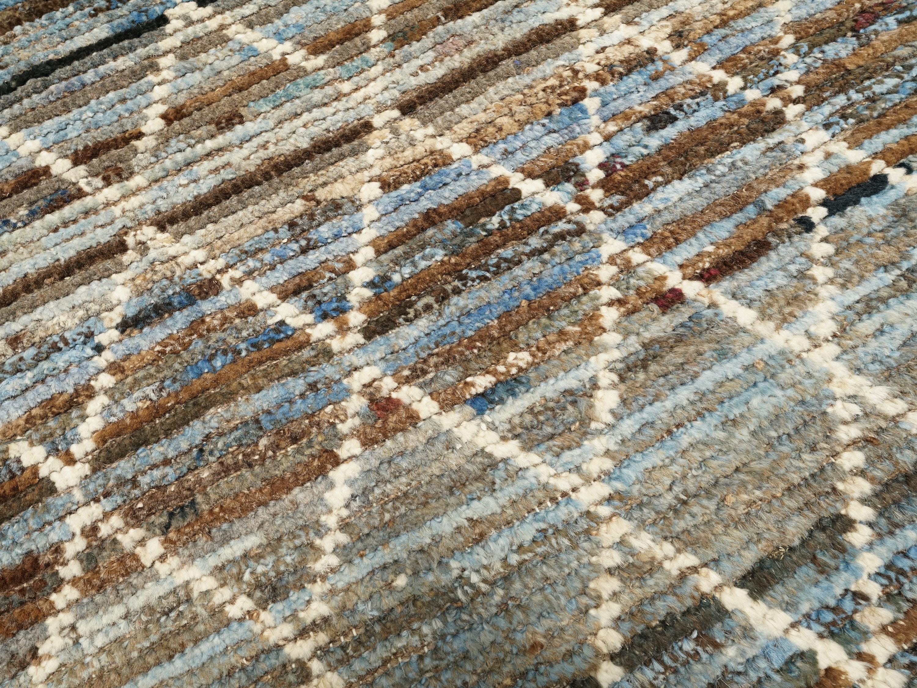 19 Ft Blue Moroccan Runner Rug - Hand Knotted Afghan Hallway Rug