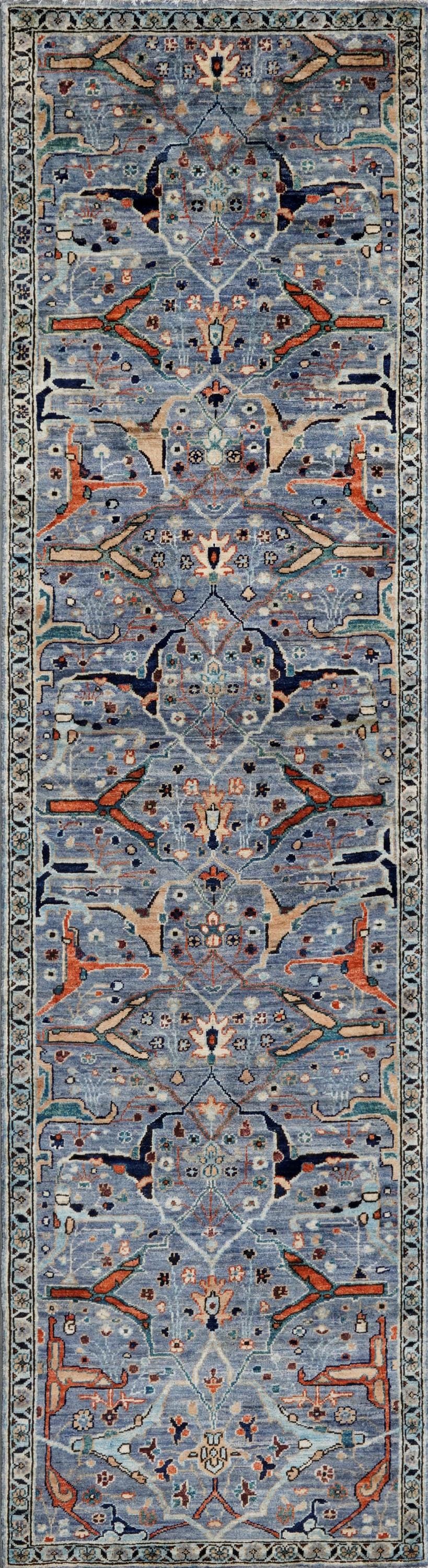 10 Ft Gray Serapi Runner Rug - Hand Knotted Hallway Rug - Persian Design