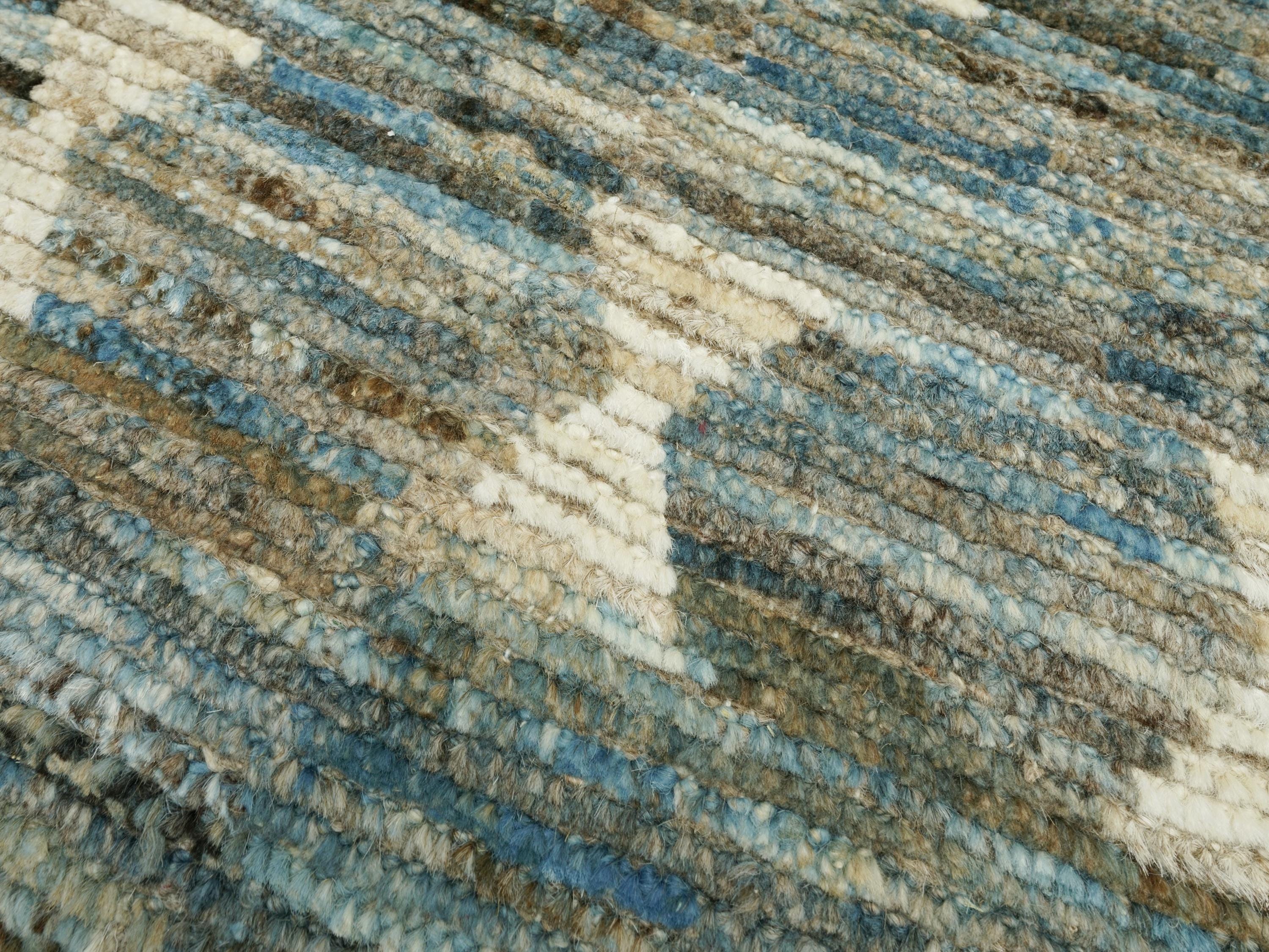 3x5 Ft Blue Moroccan Wool Rug - Hand Knotted Area Rug