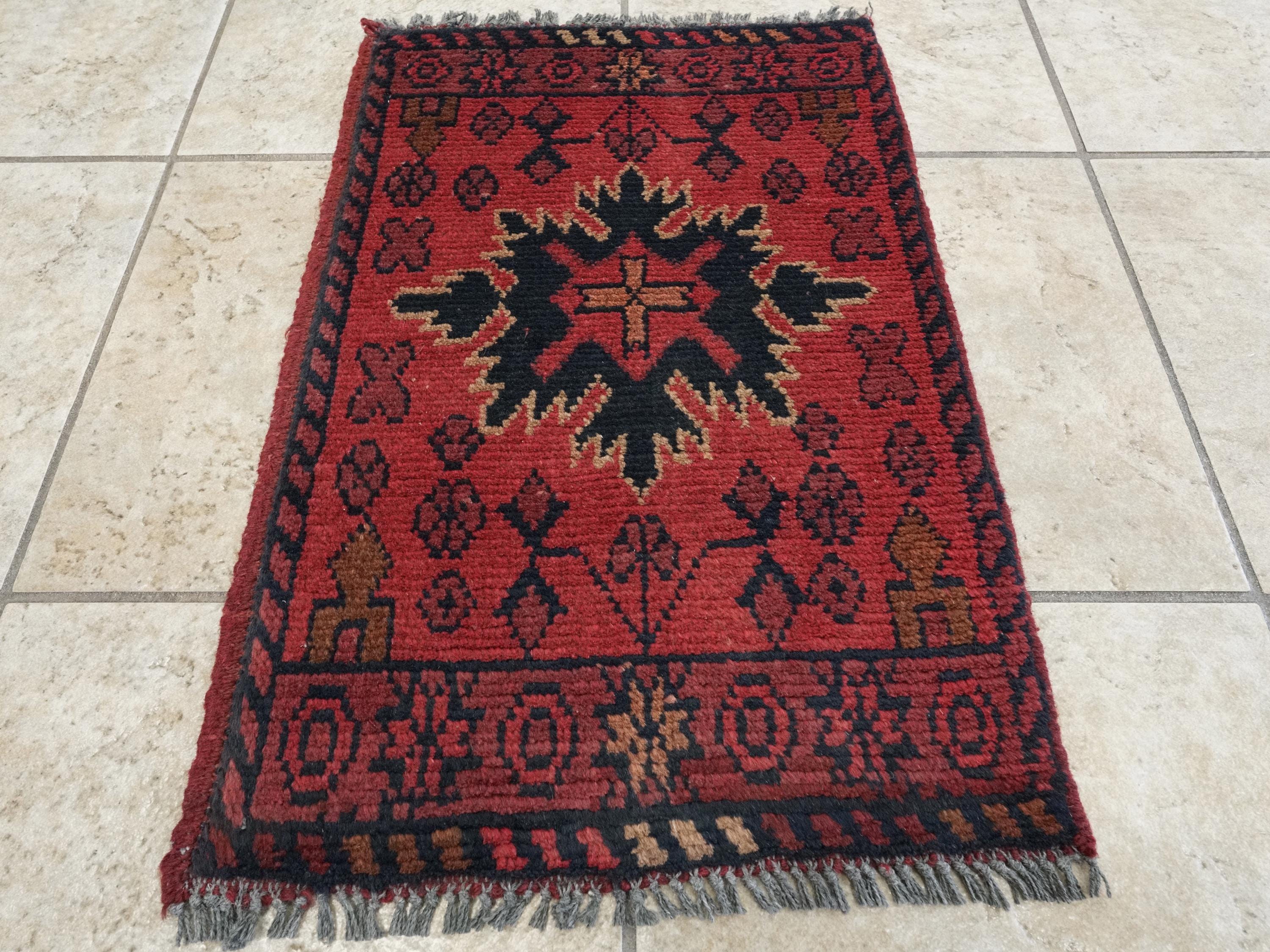 1x2 Ft Red Khal Mohammadi Rug - Hand Knotted Afghan Wool Rug