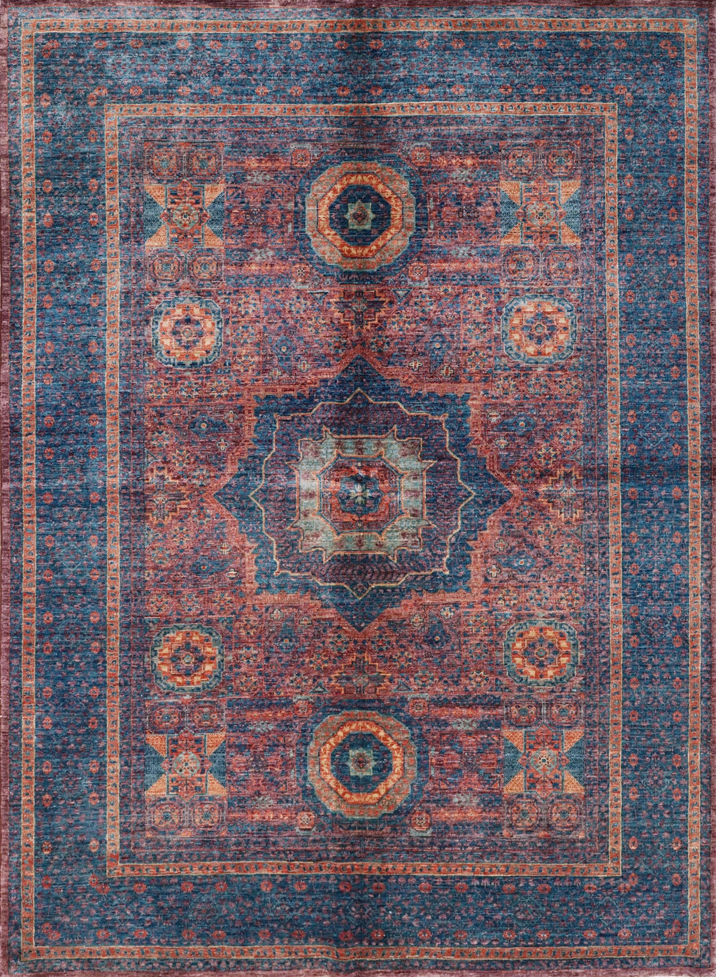 6x8 Ft Blue Mamluk Rug - Hand Knotted Oriental Rug - Geometric Design