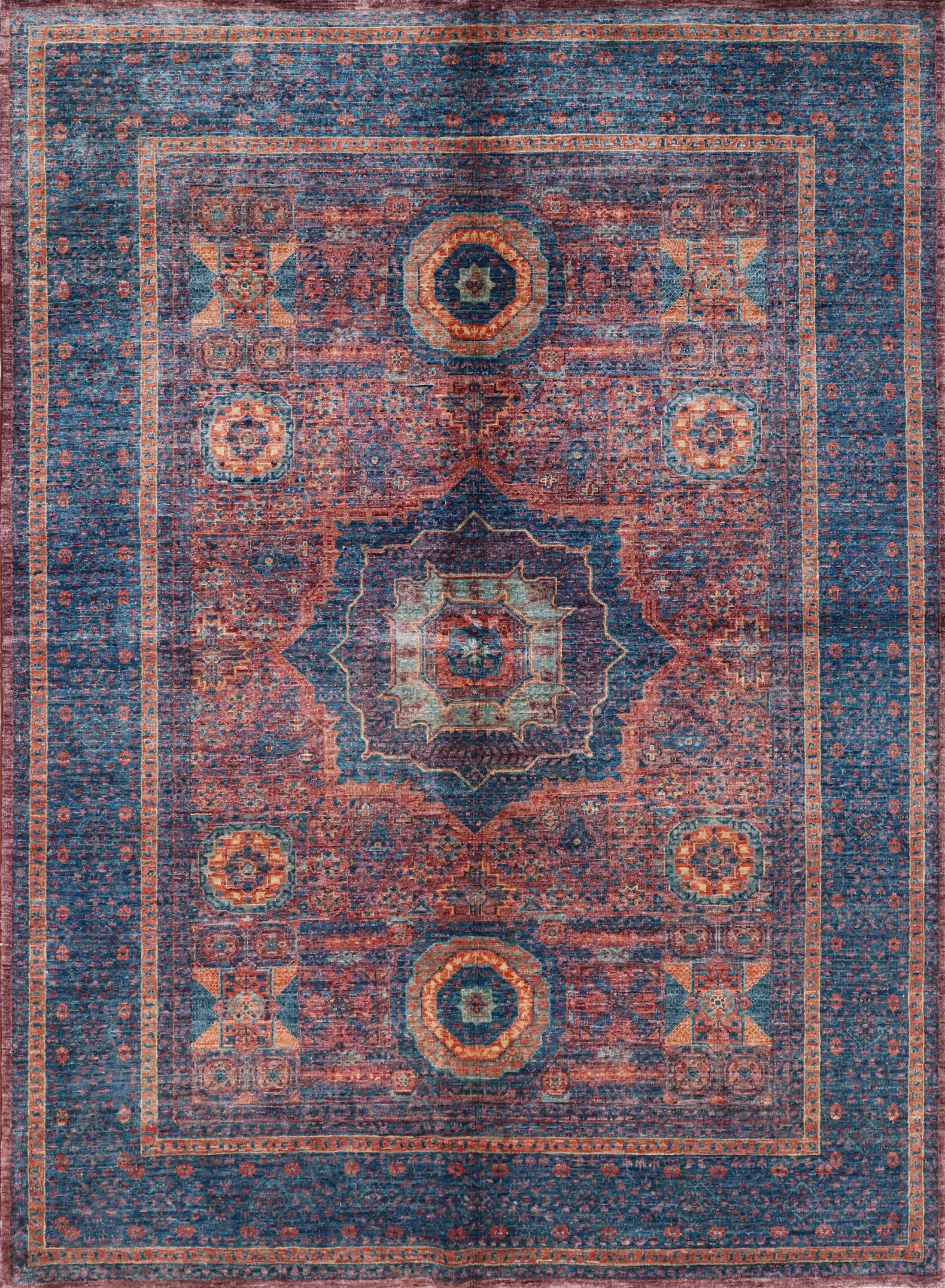 6x8 Ft Blue Mamluk Rug - Hand Knotted Oriental Rug - Geometric Design