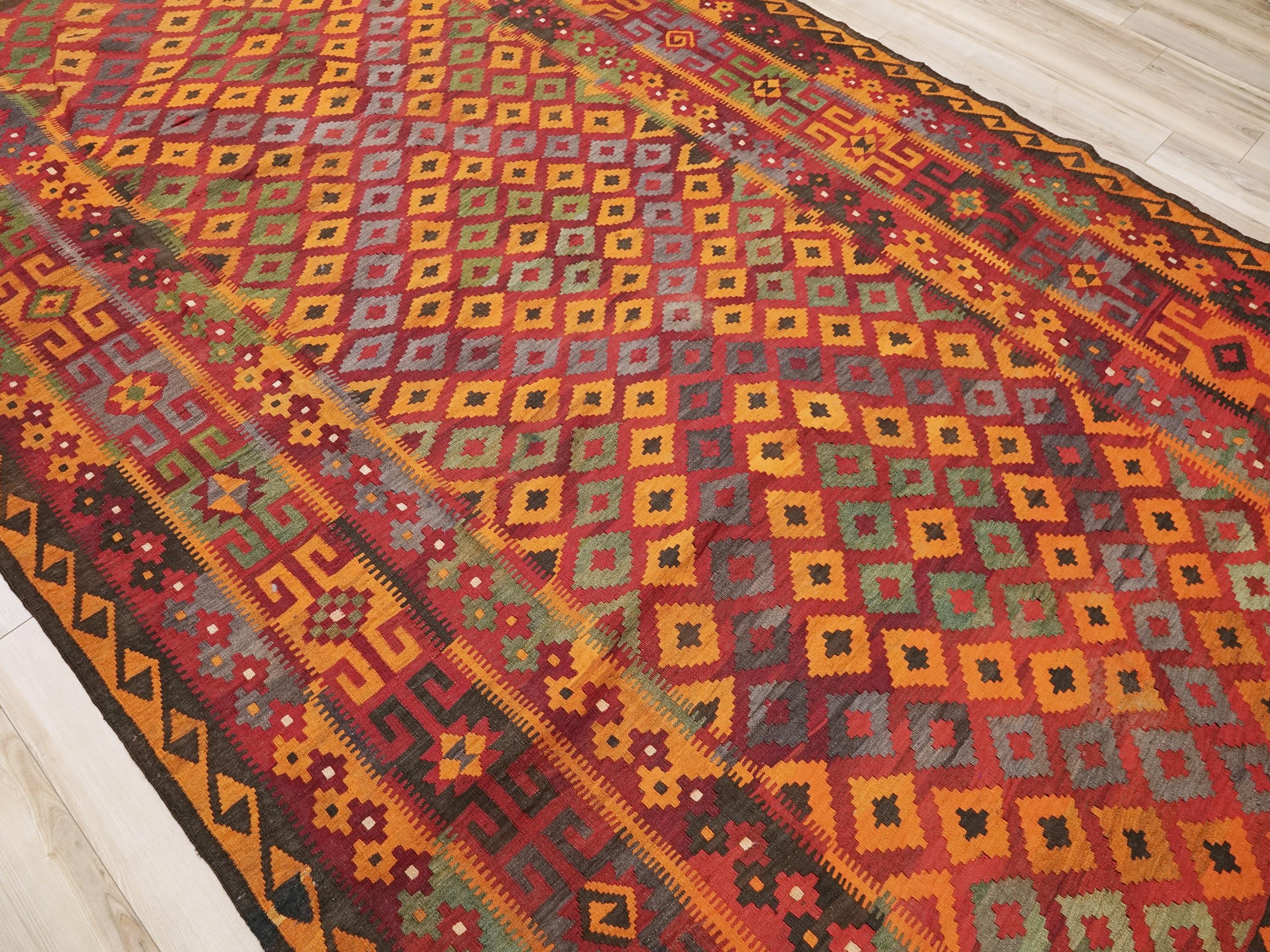 9x14 Ft Red Maimana Kilim Rug - Vintage Afghan Tribal Rug