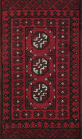 2x3 Ft Red Ersari Rug - Hand Knotted Afghan Wool Rug