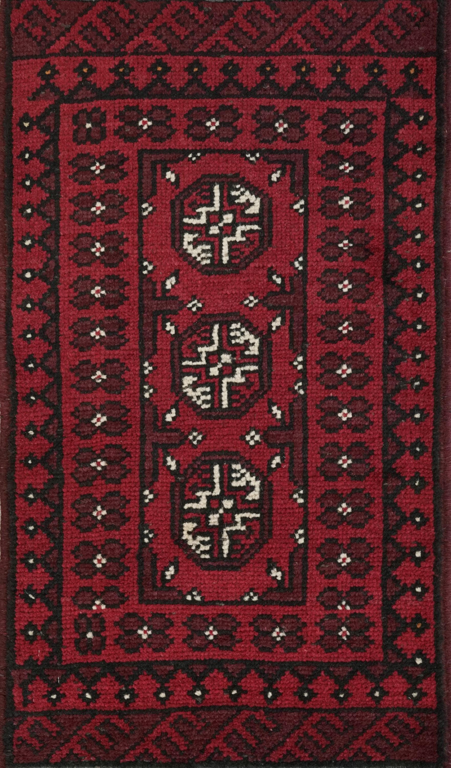 2x3 Ft Red Ersari Rug - Hand Knotted Afghan Wool Rug