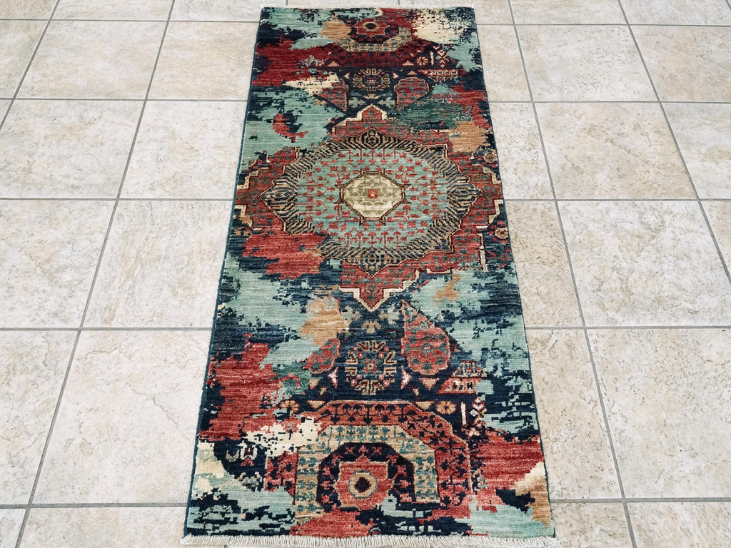 2x5 Ft Mamluk Runner Rug - Handmade Wool Accent Runner