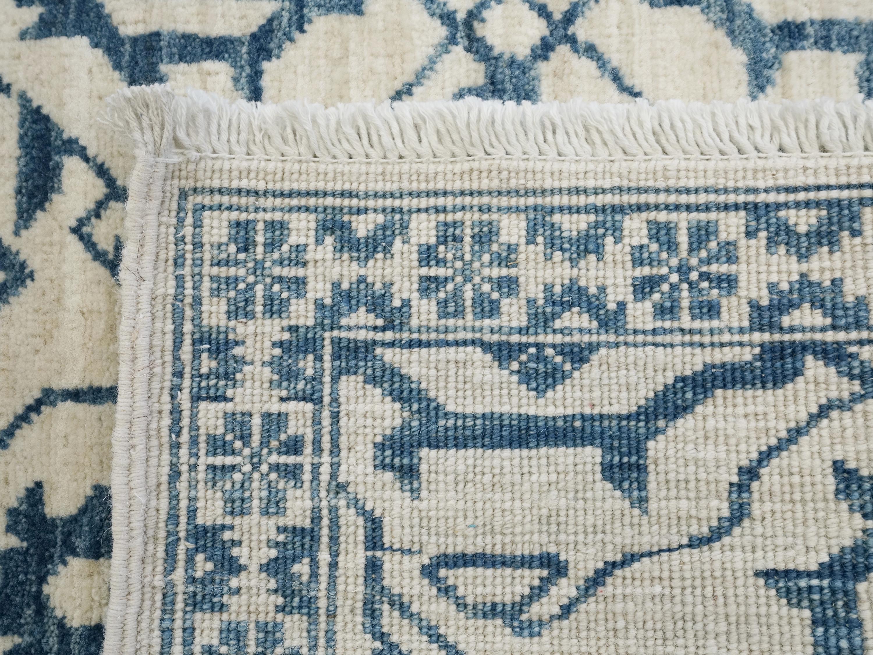 7 Ft Blue Heriz Rug Runner - Hand Knotted Wool Rug - Vintage Persian Style