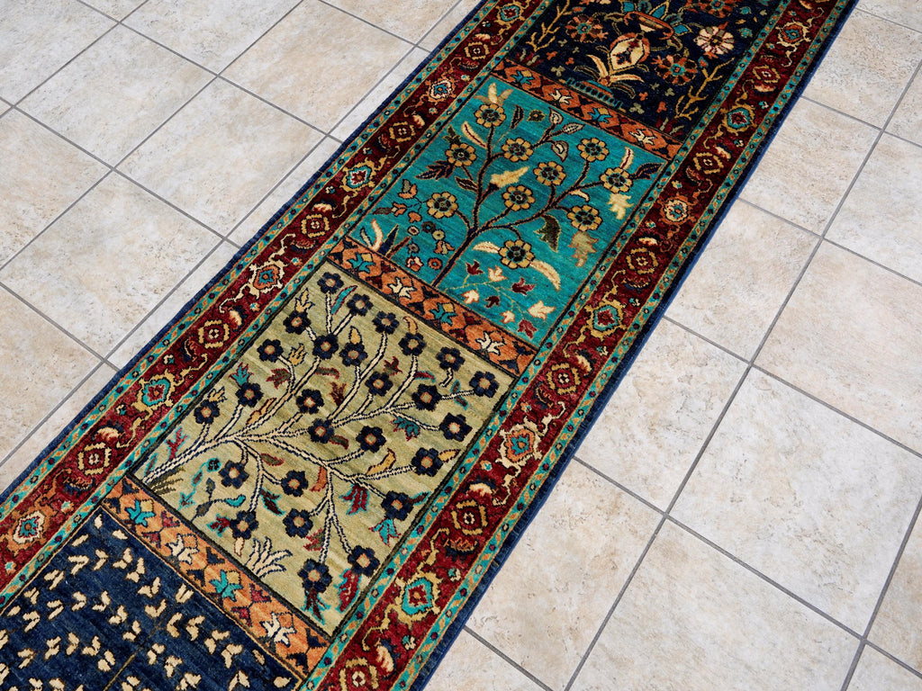 11 Ft Colorful Garden Runner Rug - Hand Knotted Hallway Rug - Floral Design