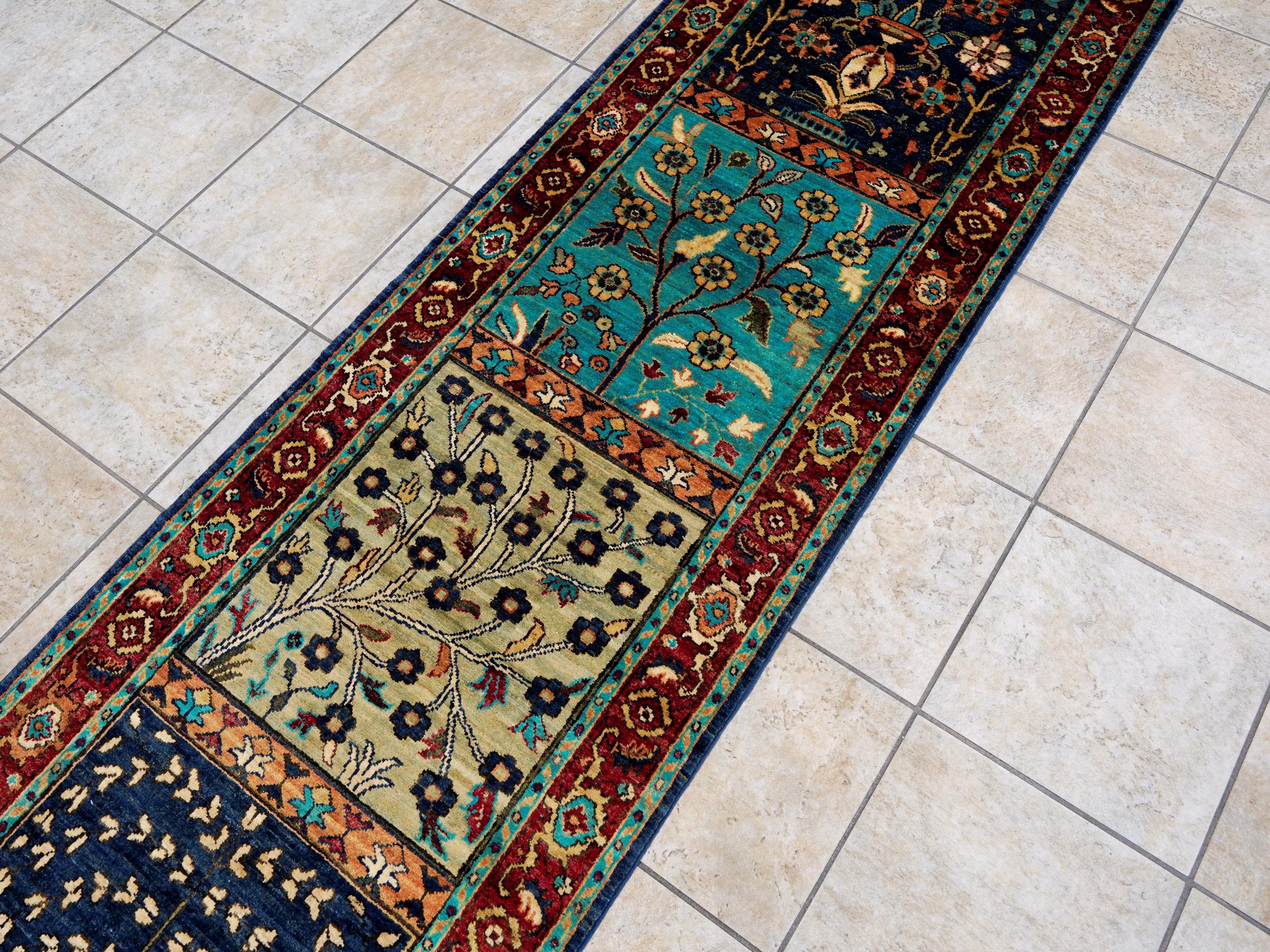 11 Ft Colorful Garden Runner Rug - Hand Knotted Hallway Rug - Floral Design