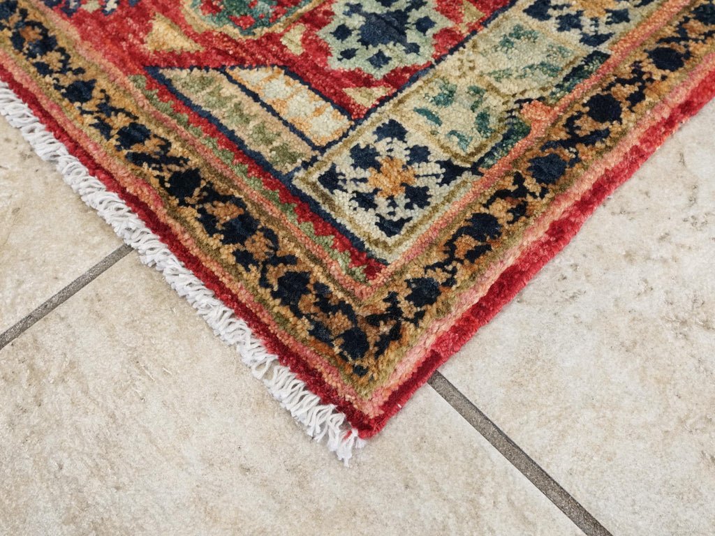 2x3 Ft Hand Knotted Wool Mamluk Rug - Red Oriental Accent Rug