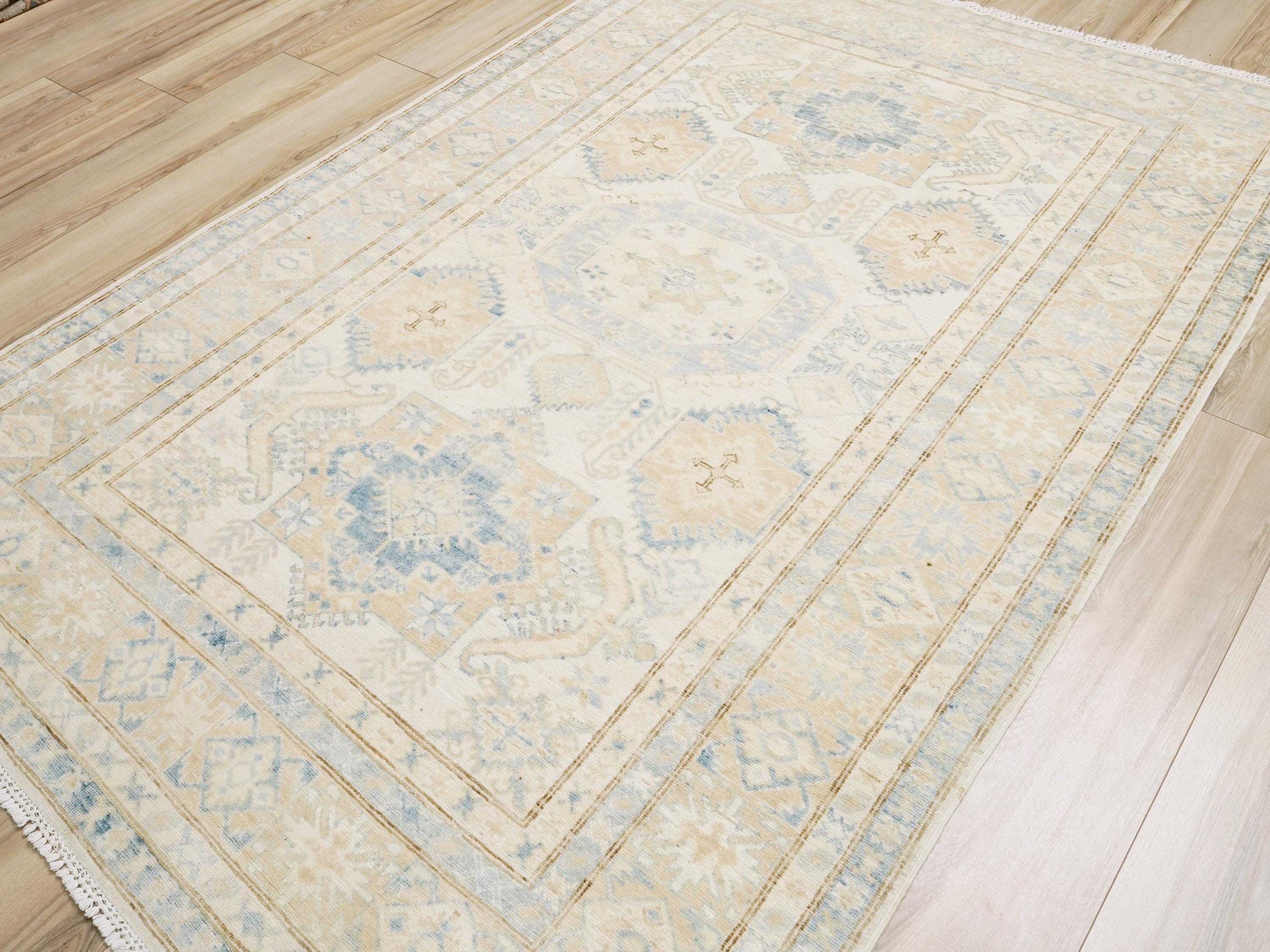 5x8 Ft Beige Heriz Rug - Afghan Wool Area Rug