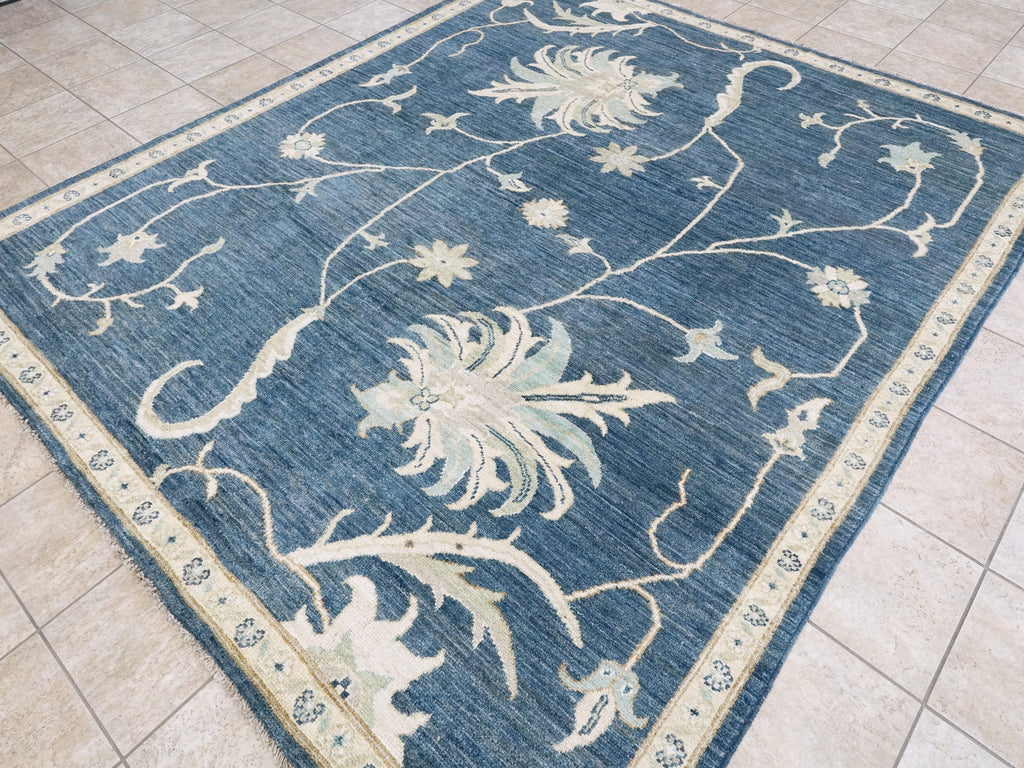 8x10 Ft Blue Ushak Rug - Hand Knotted Wool Oriental Rug