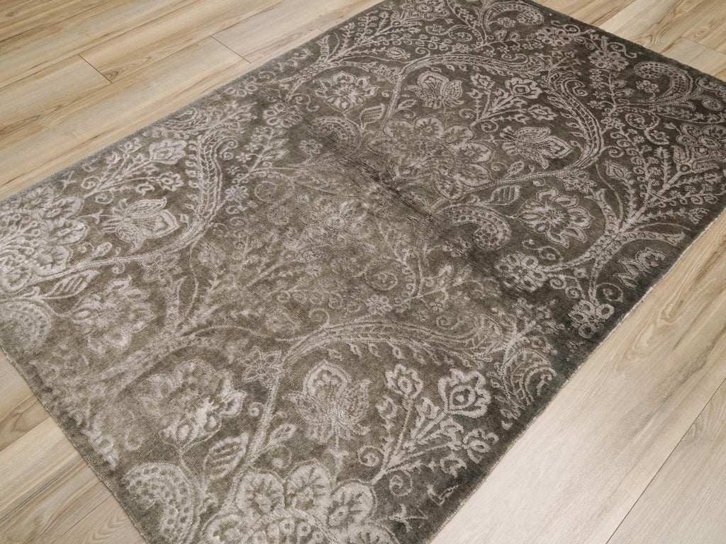 4x6 Ft Gray Gabbeh Rug - Afghan Wool Floral Rug