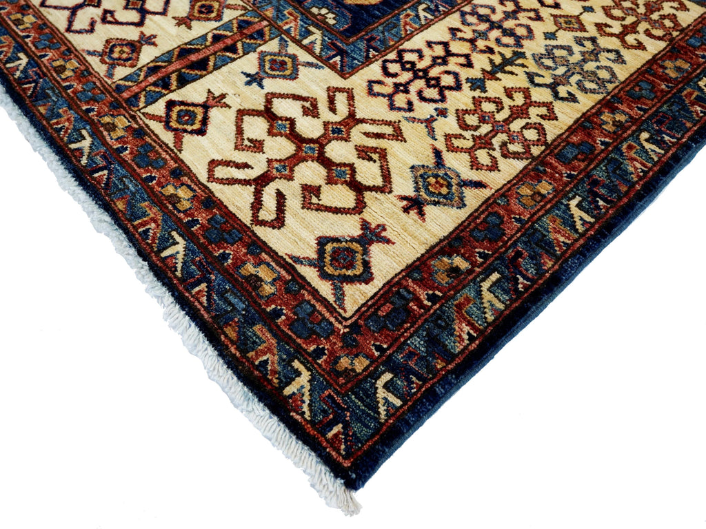 8x10 Ft Blue & Beige Heriz Rug - Hand Knotted Oriental Wool Rug