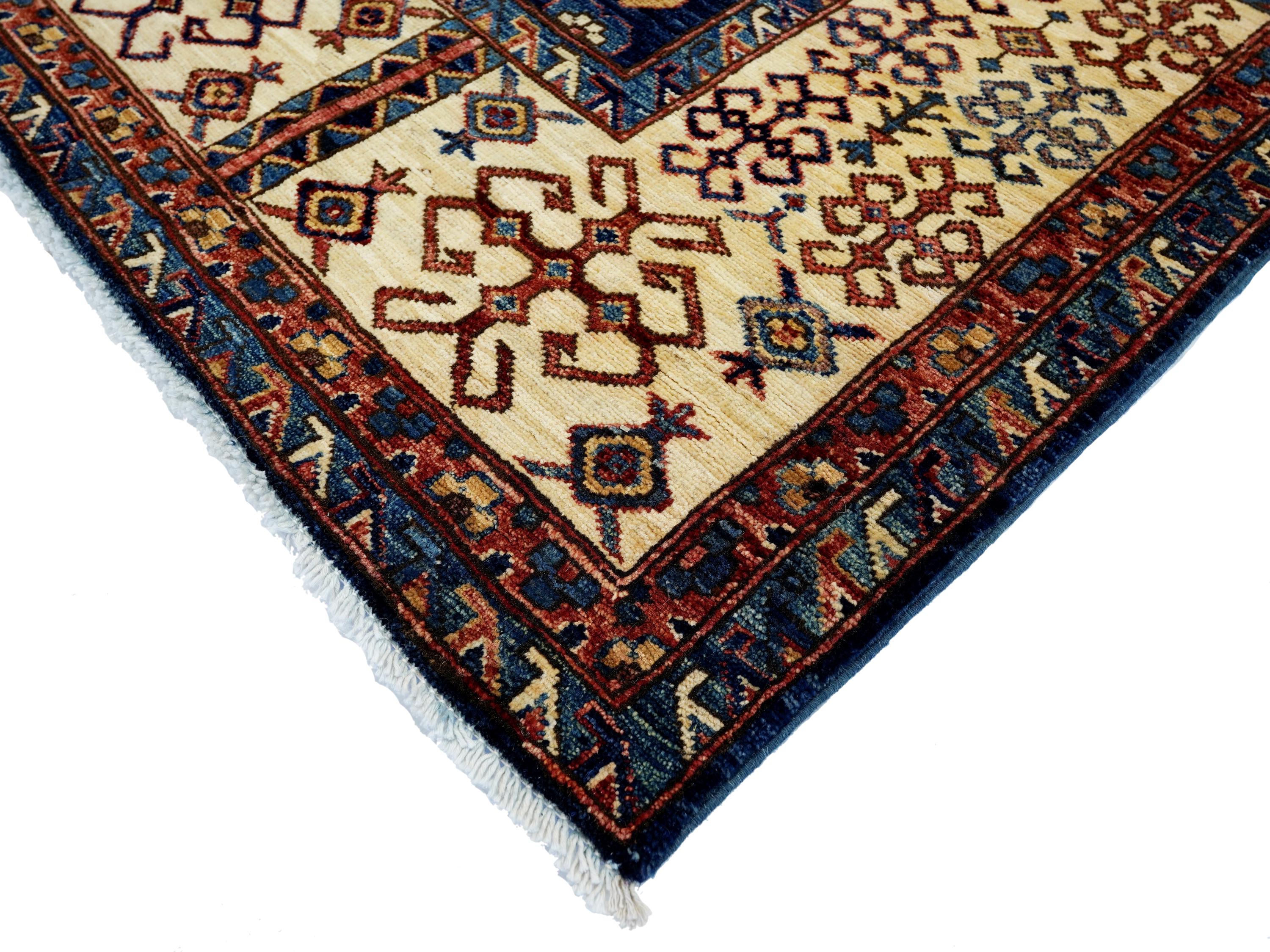 8x10 Ft Blue & Beige Heriz Rug - Hand Knotted Oriental Wool Rug