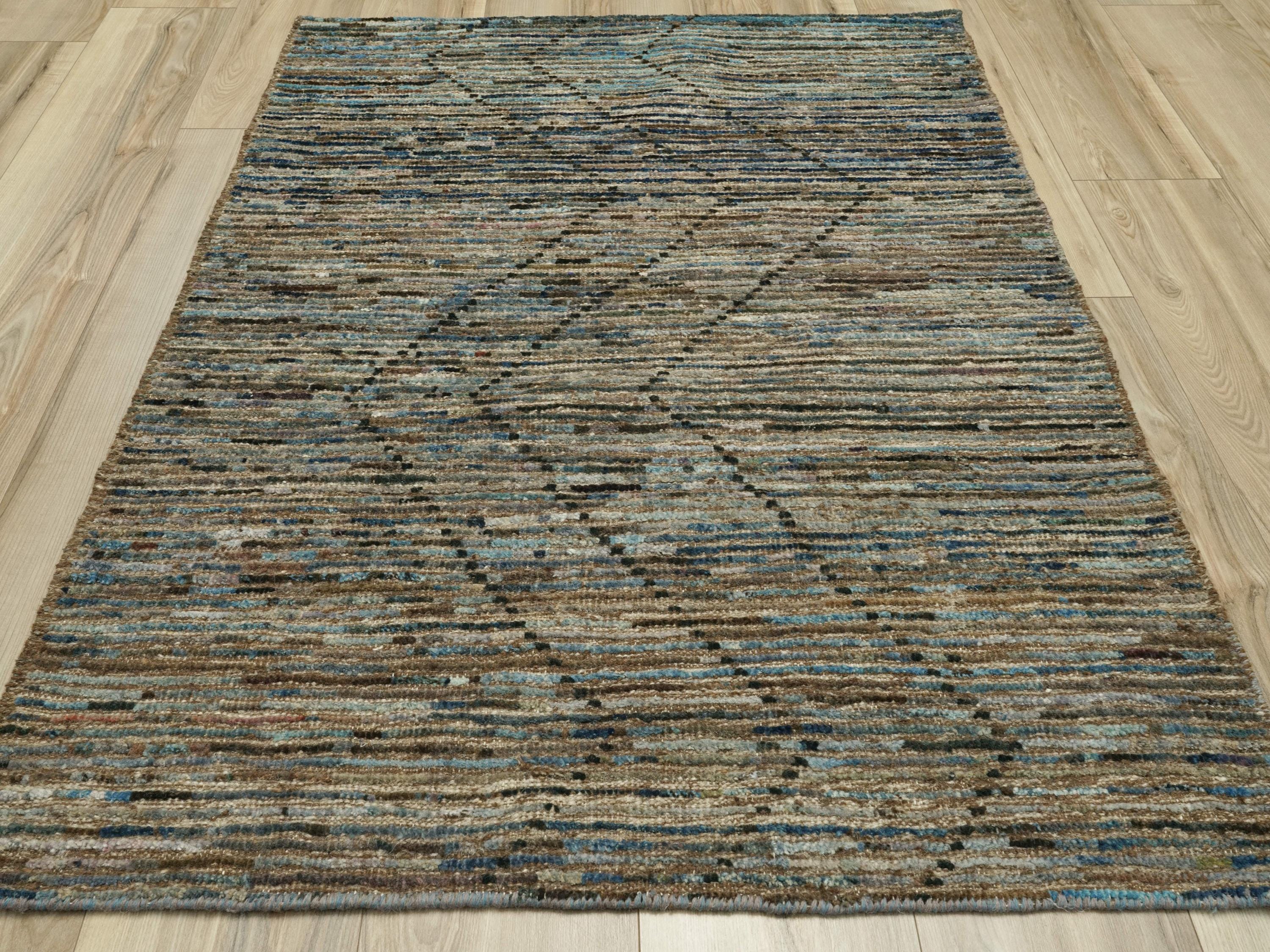 3x5 Ft Dark Blue Moroccan Rug - Hand Knotted Area Rug