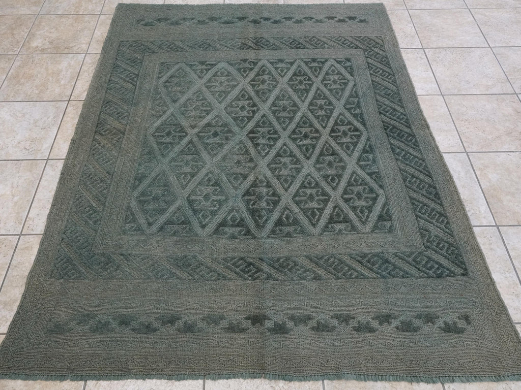 5x6 Ft Vintage Blue Tribal Kilim Rug - Hand Knotted Afghan Wool