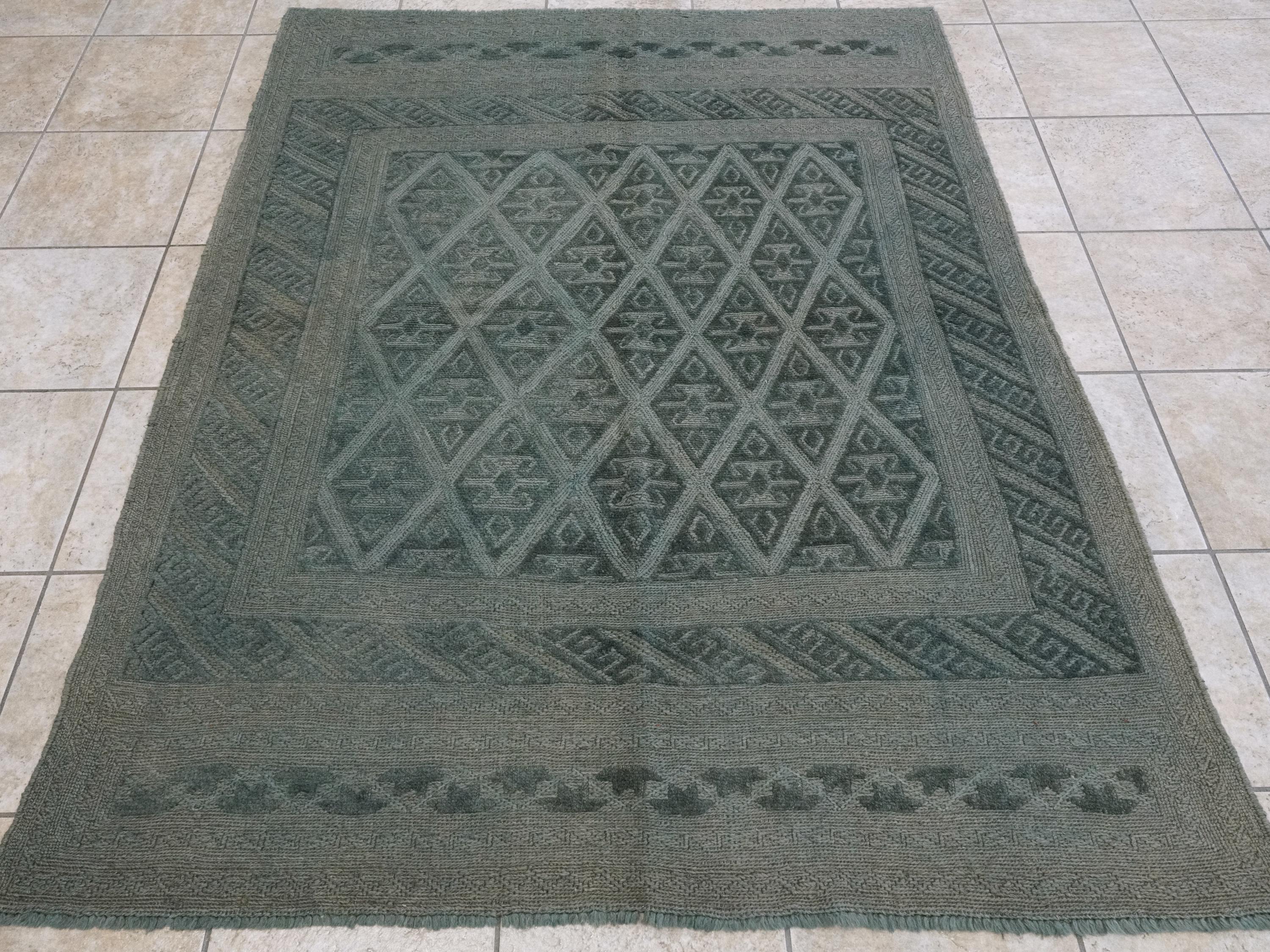 5x6 Ft Vintage Blue Tribal Kilim Rug - Hand Knotted Afghan Wool