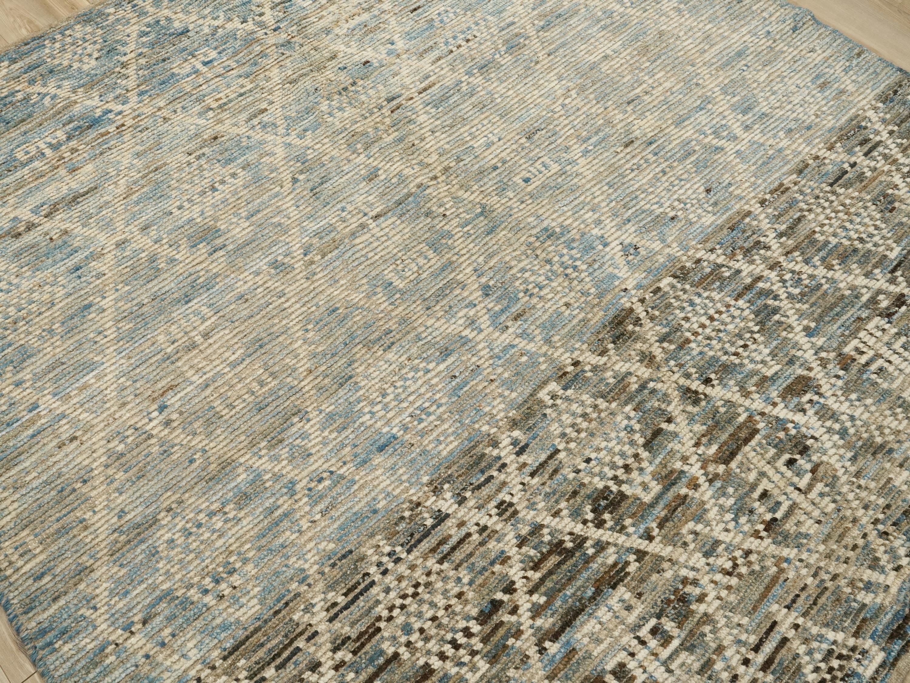 7x7 Ft Light Blue Moroccan Rug - Square Area Rug