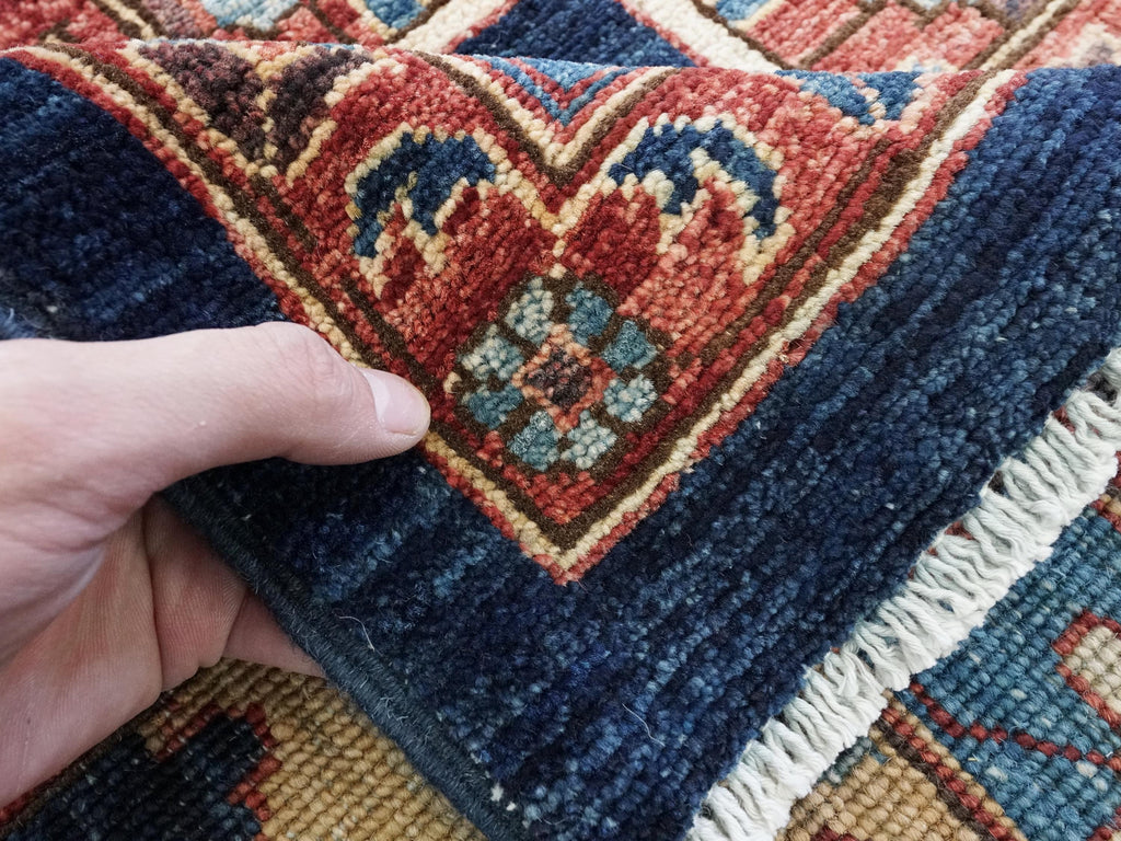 12x15 Ft Hand Knotted Afghan Heriz Rug - Blue & Red Wool Rug