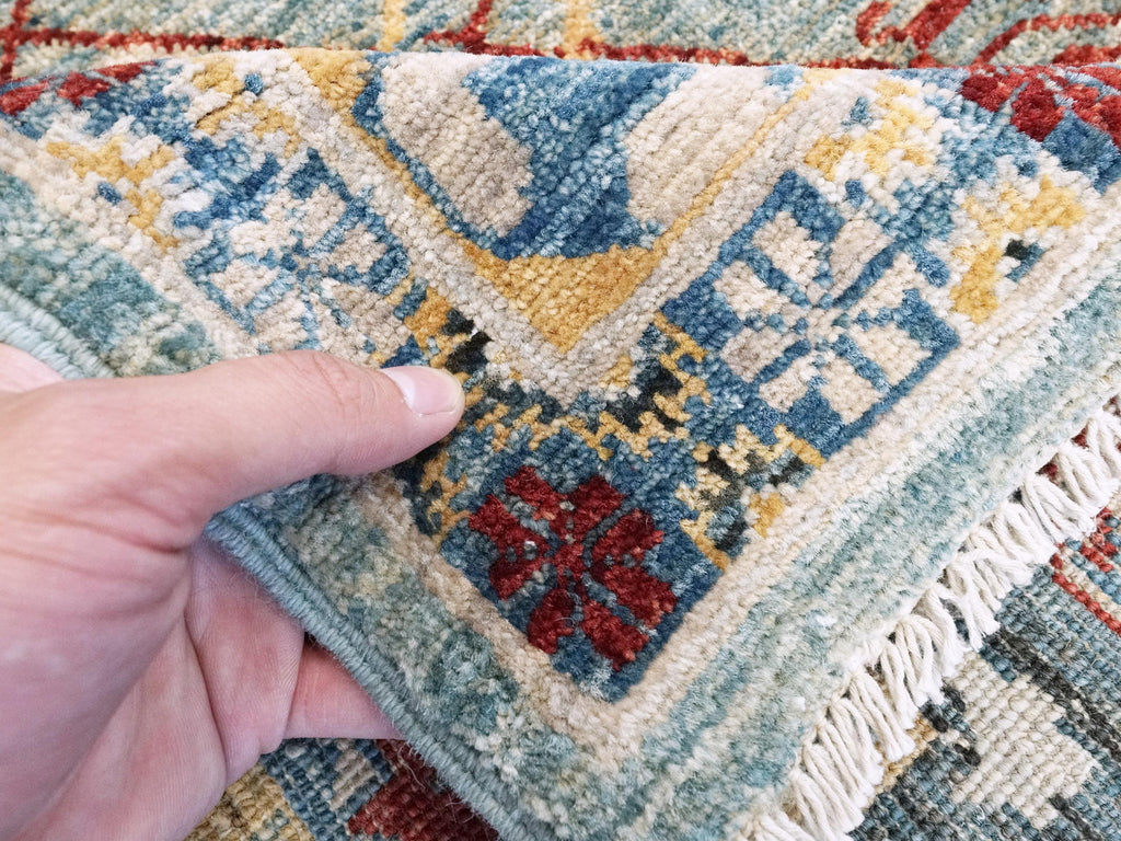 8x10 Ft Blue & Red Heriz Rug - Handmade Afghan Wool Rug - Traditional Persian Design