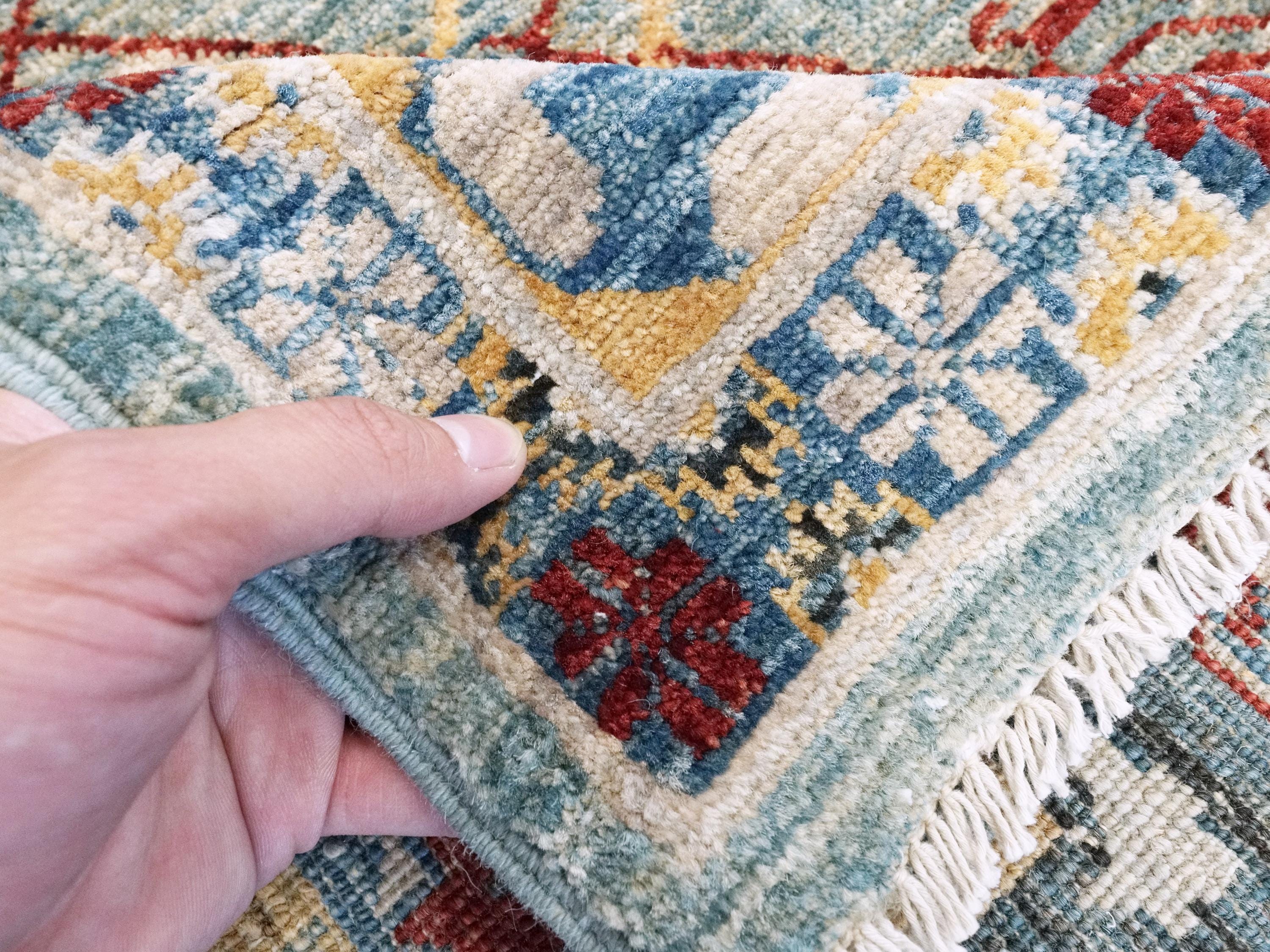 8x10 Ft Blue & Red Heriz Rug - Handmade Afghan Wool Rug - Traditional Persian Design