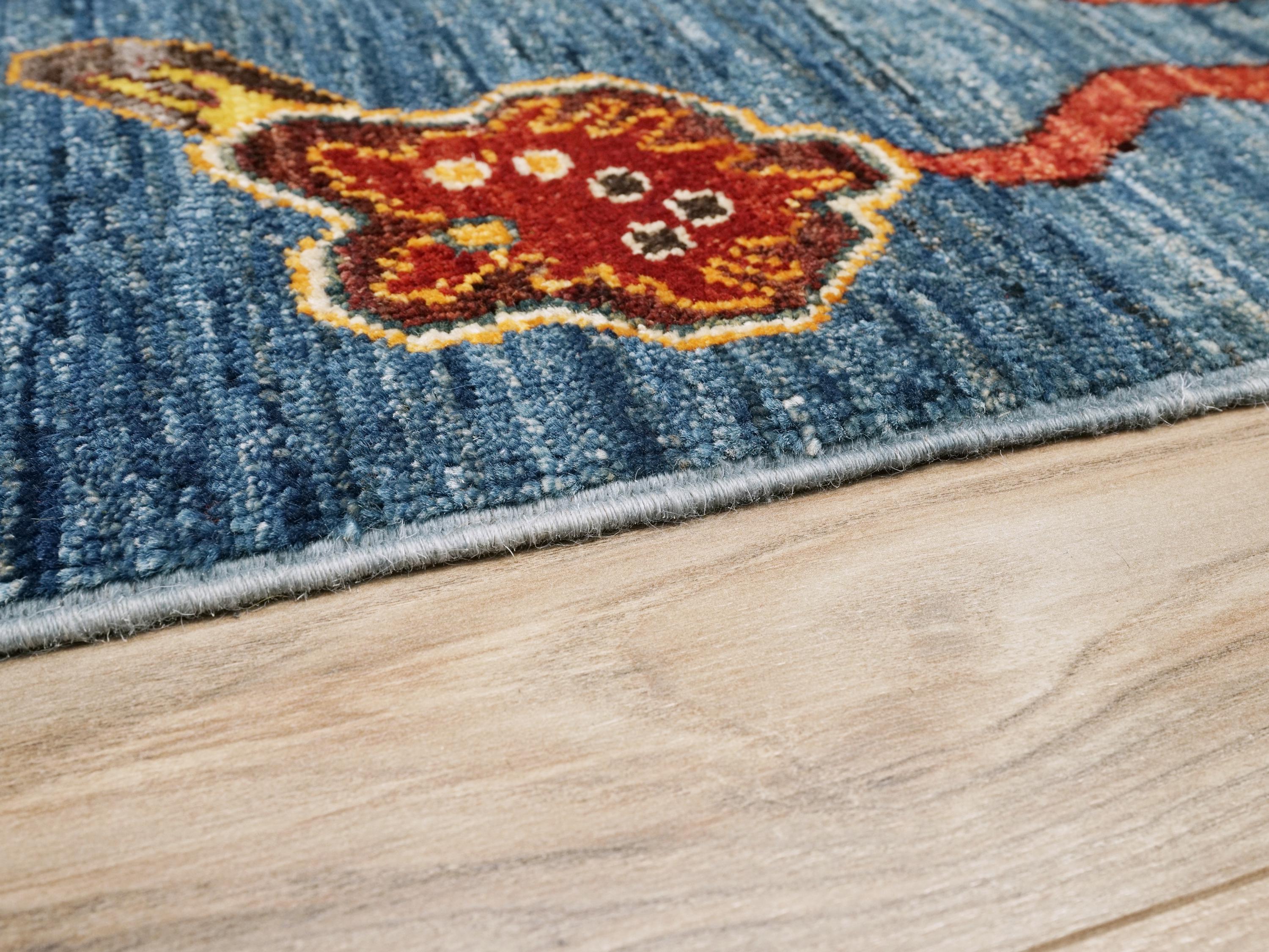 5x7 Ft Blue Owl Rug - Afghan Handmade Area Rug - Bird Design