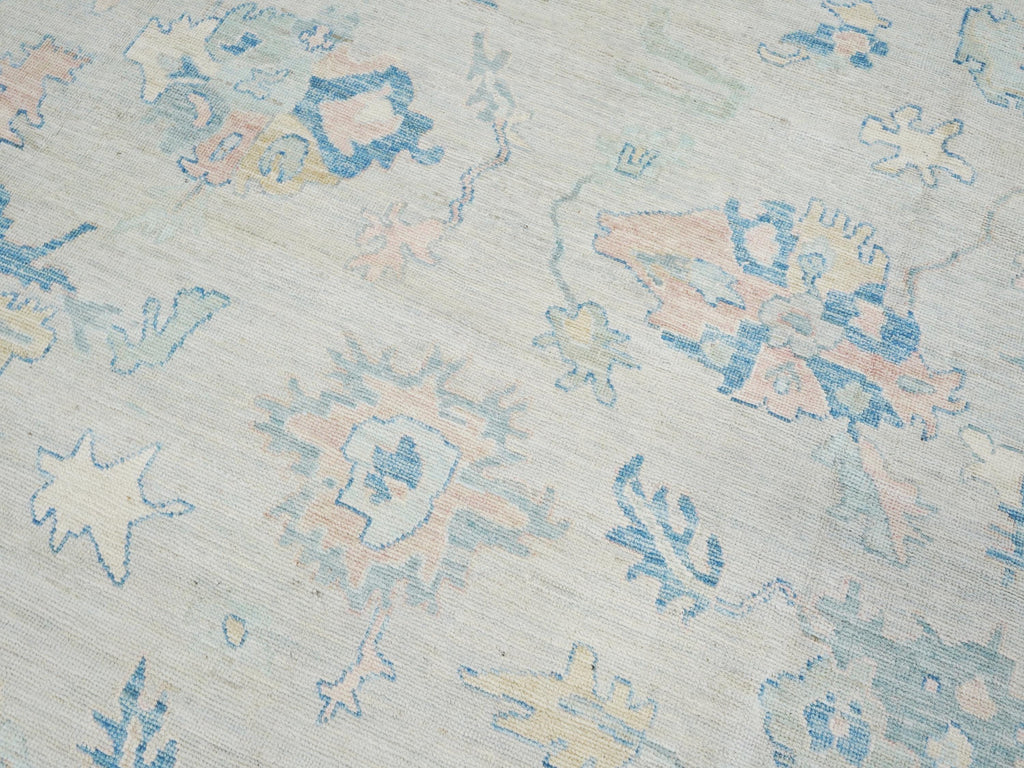 10x14 Ft Muted Blue & Orange Oushak Rug - Hand Knotted Afghan Rug - Turkish Floral Design